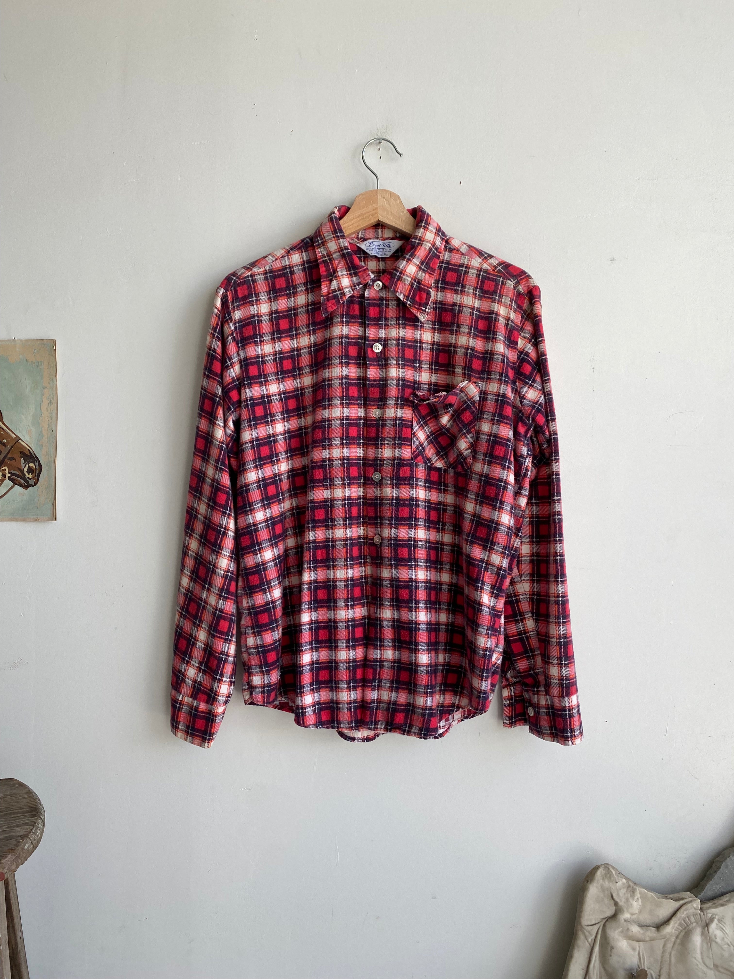 1970s Pink Plaid Cotton Flannel (M/L)