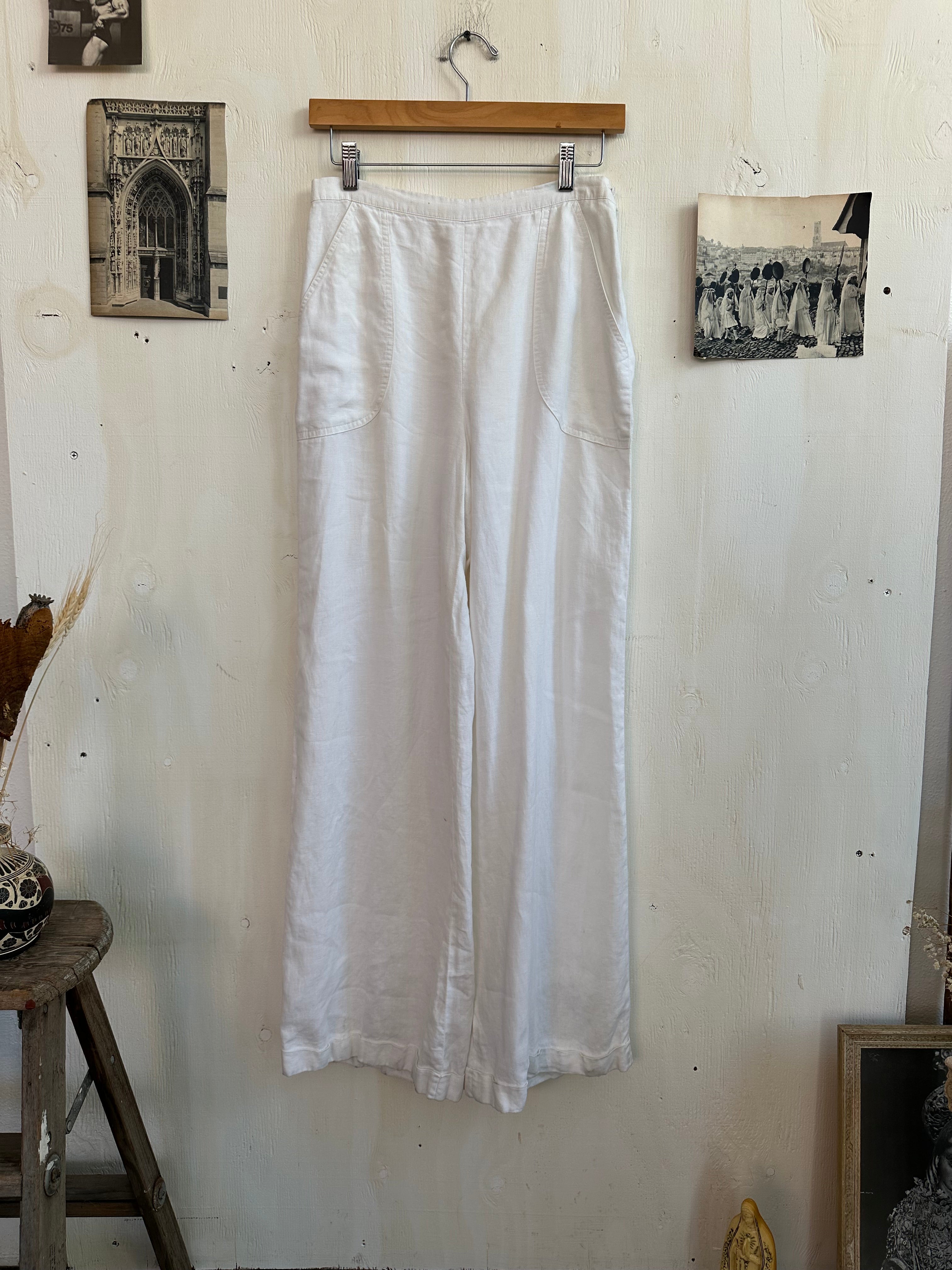 1980s Vintage Armani White Viscose Cotton Pleated Trouser (28/30)