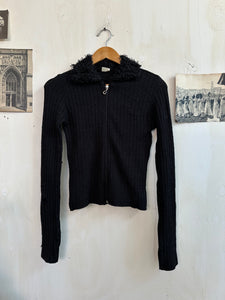 1990s Fur Collar Zip Sweater (S)