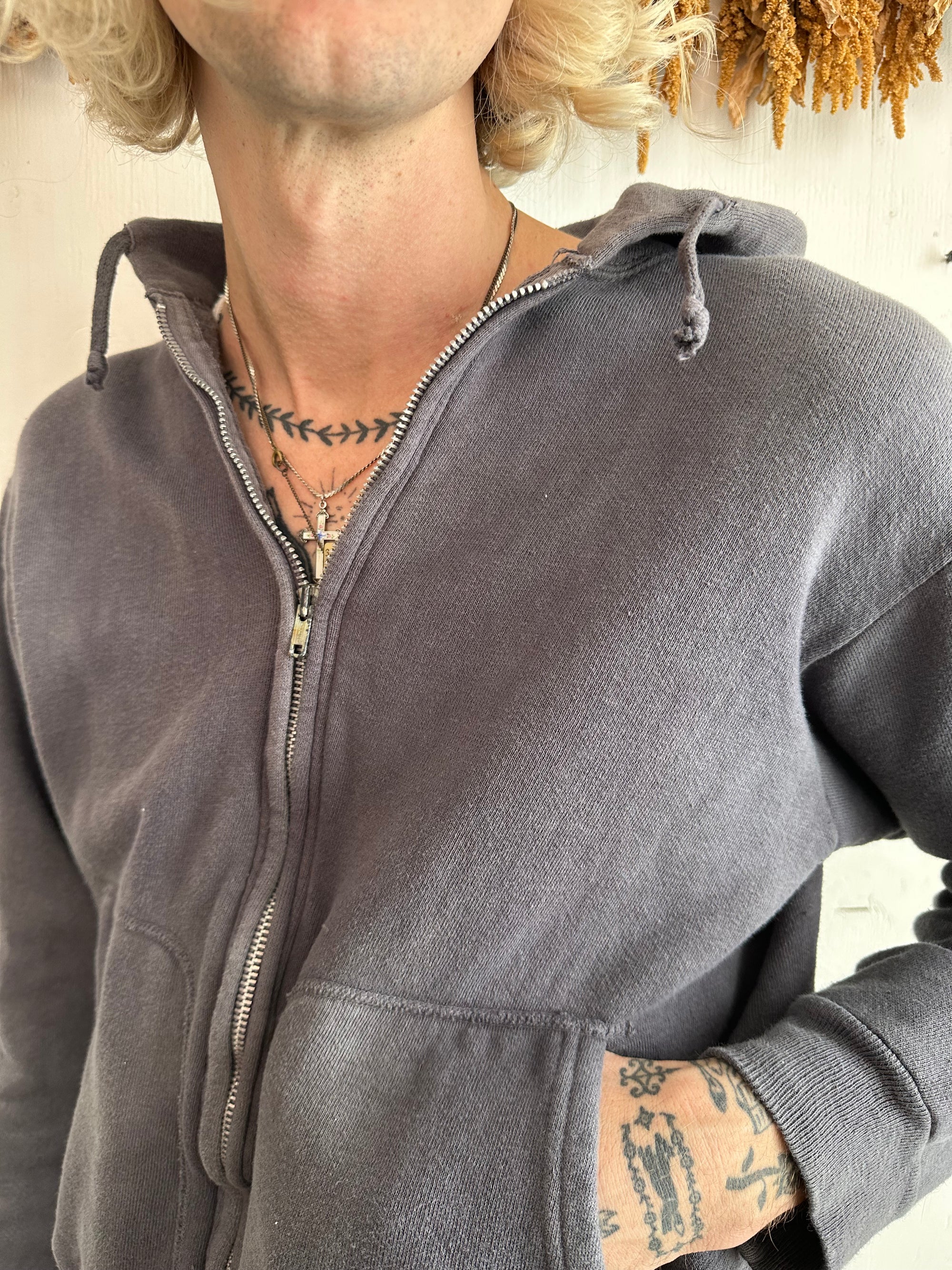 1960s All Cotton Midnight Black Zip Up Hoodie