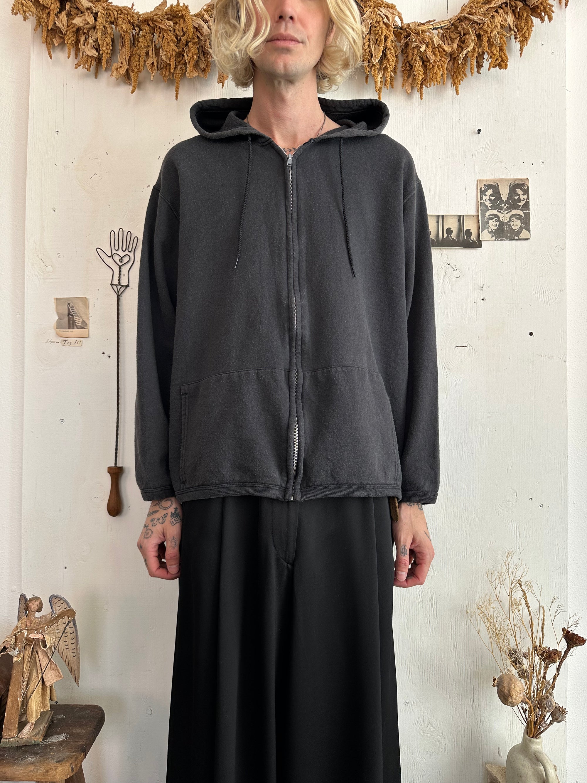 1990s Faded Black Zip Up Hoodie