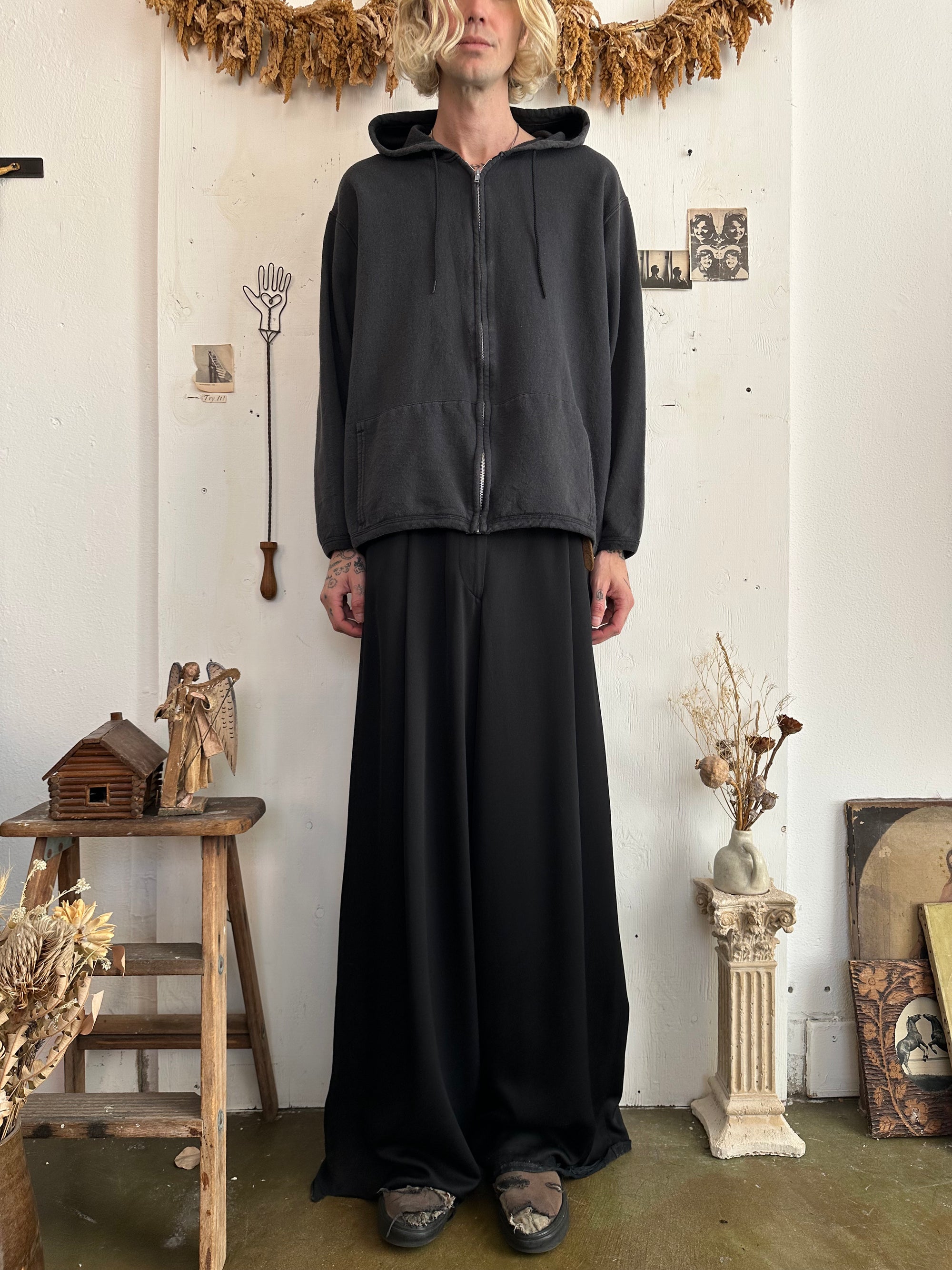 1990s Faded Black Zip Up Hoodie