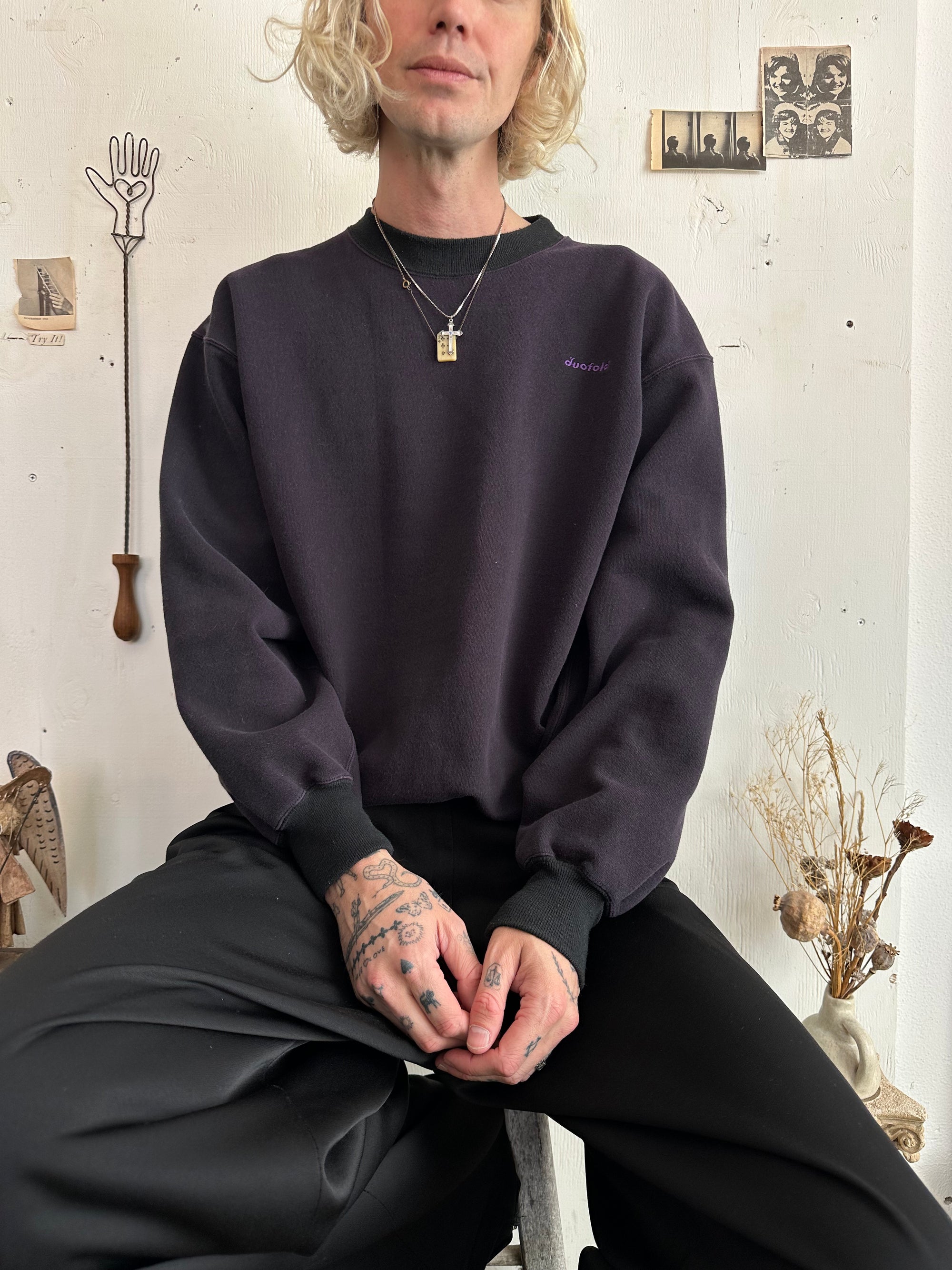 1980s Two-Tone Purple Black Crewneck