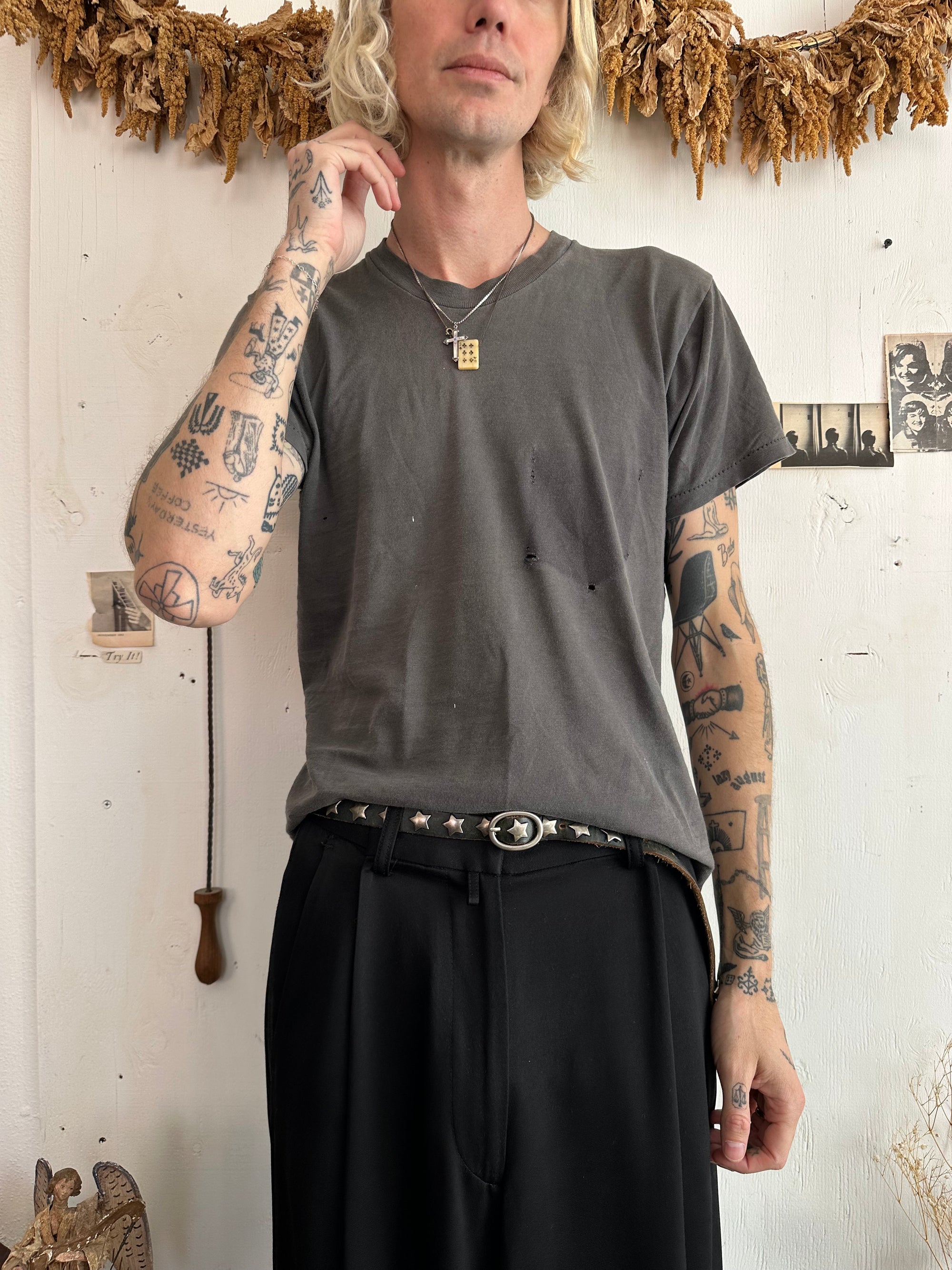 1970s Sunfaded Removed Pocket Black T-Shirt
