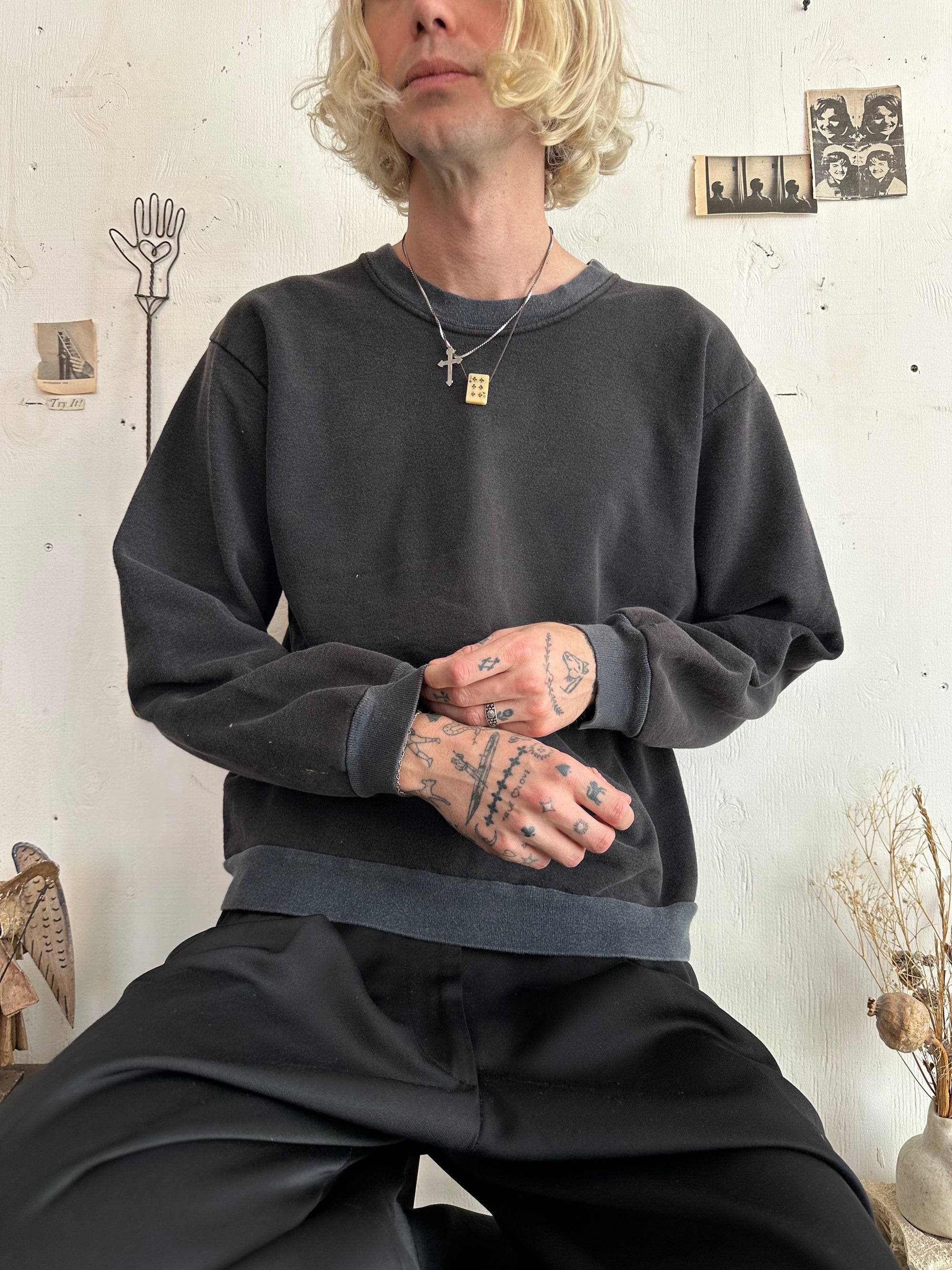 1980s Two-Toned Black Crewneck
