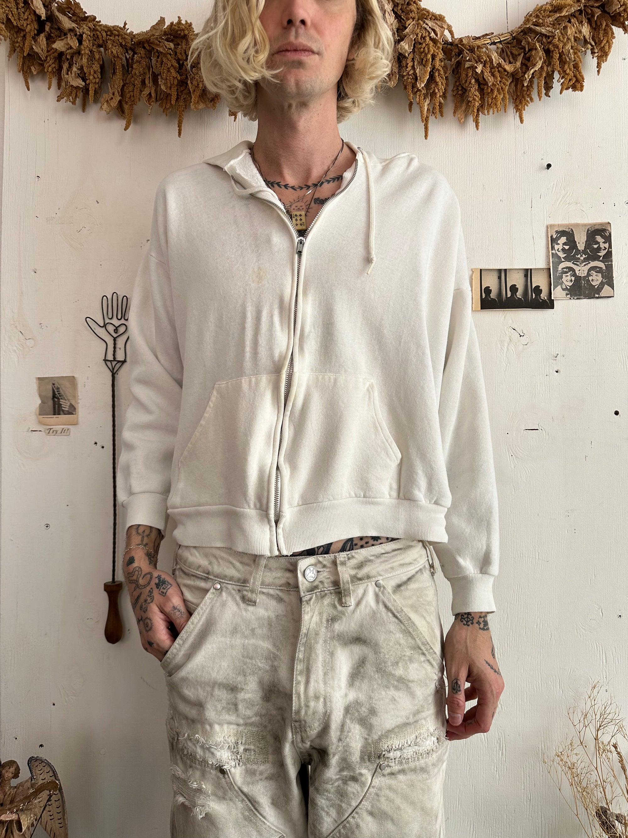 1970s White Zip Up