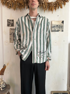 1990s Sunfaded Paint Stained Striped Shirt (L)