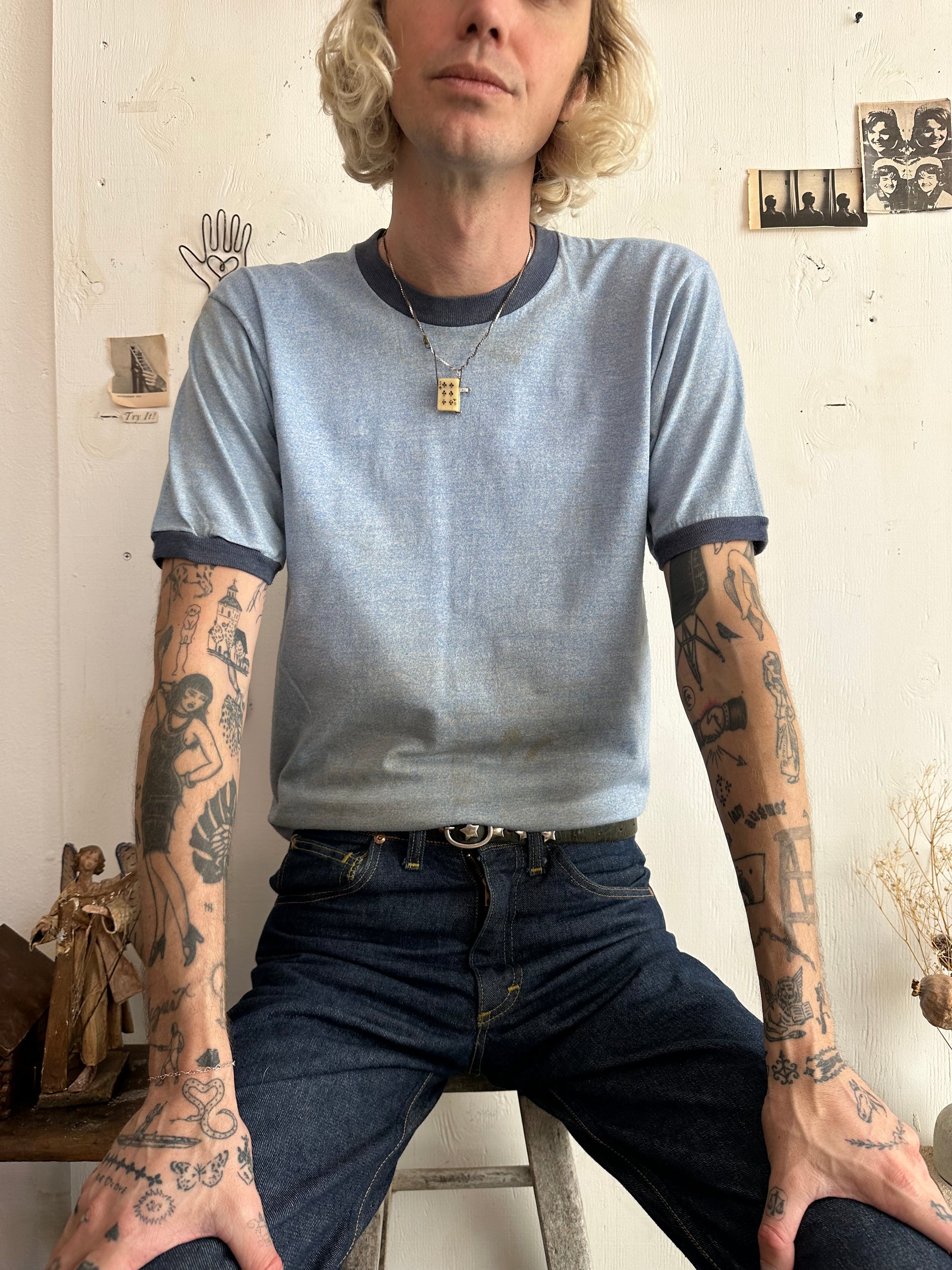1970s Well Worn Blue Ringer Tee