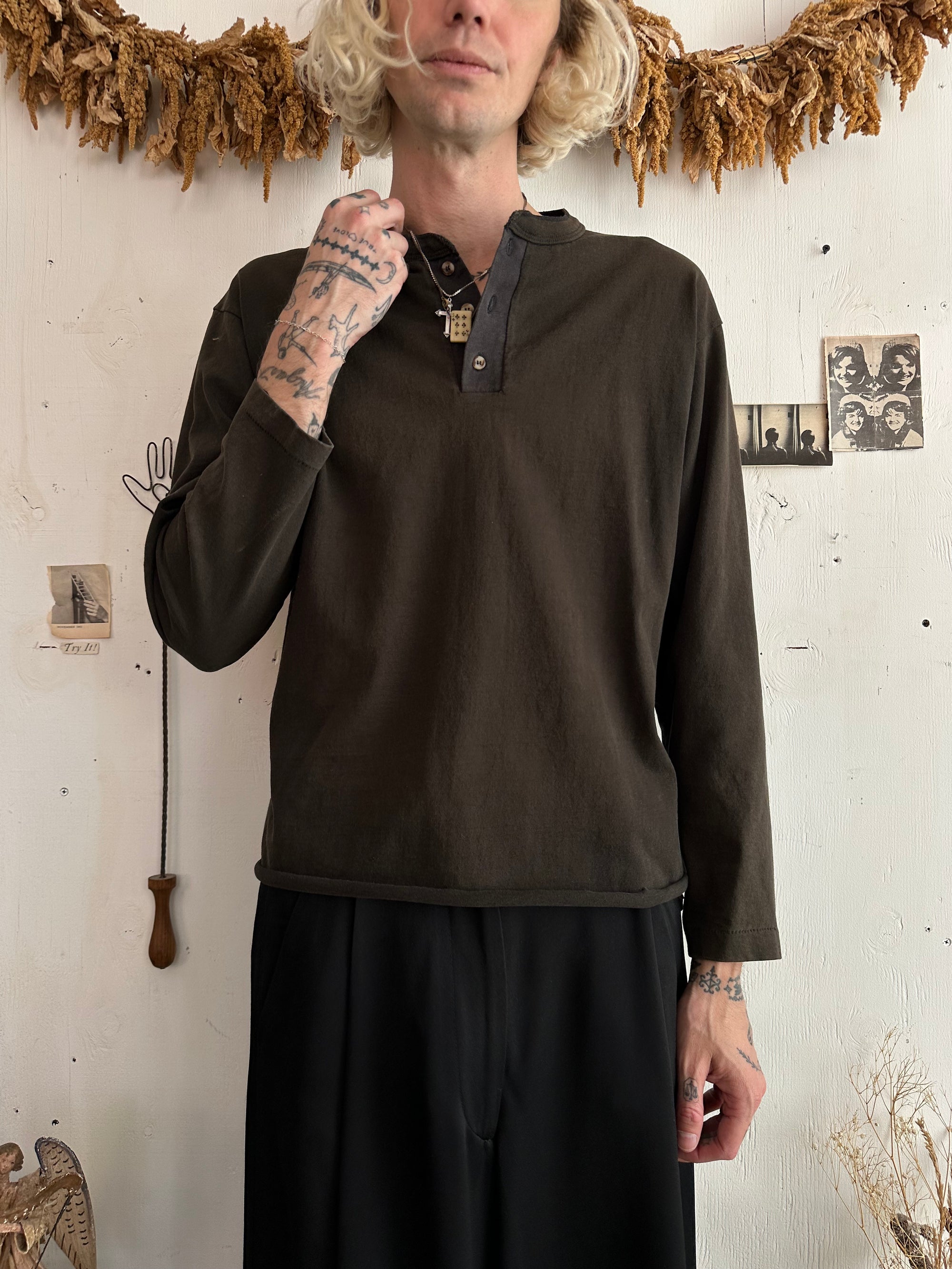 1990s Sunfaded Black Henley