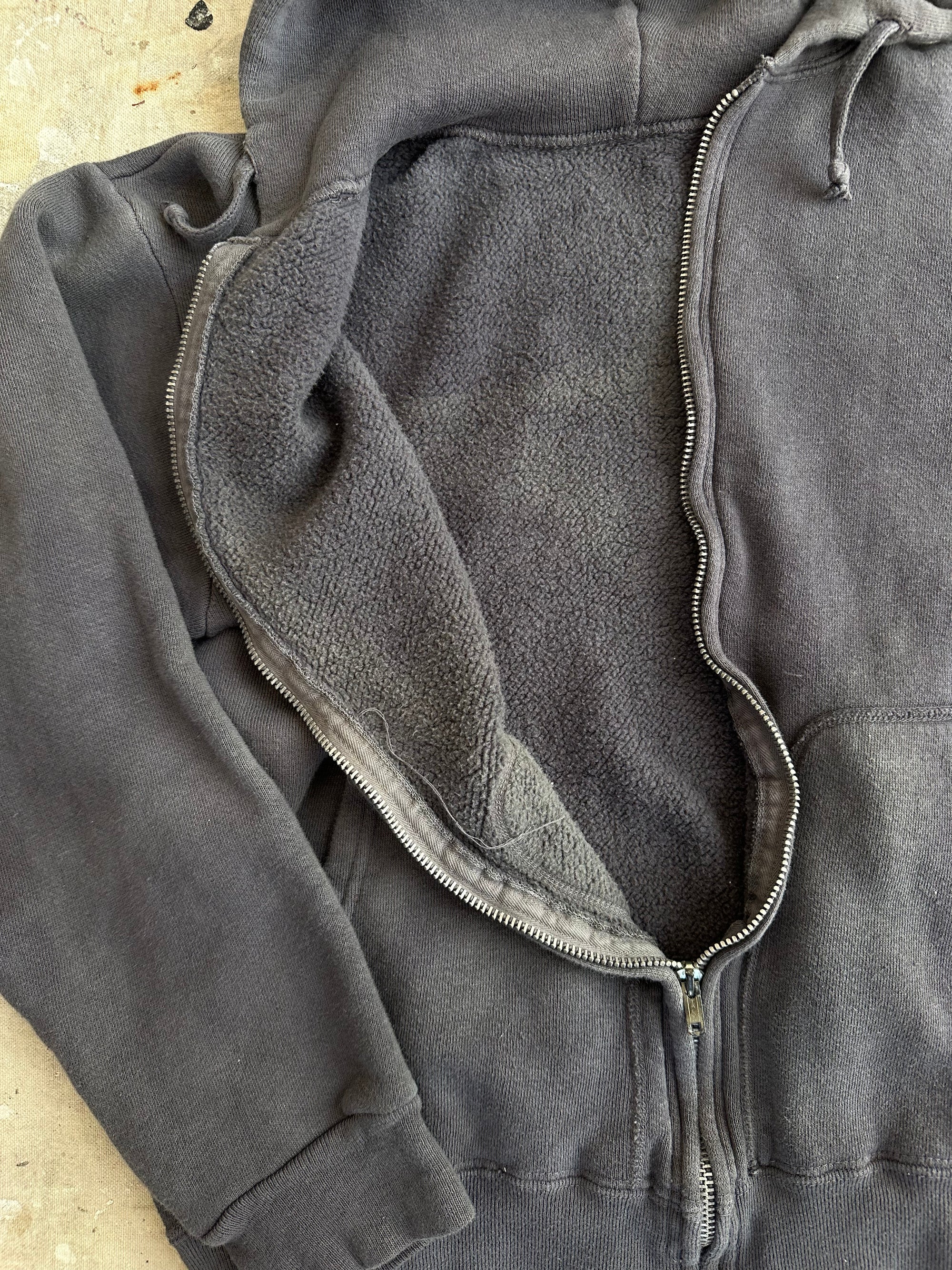 1960s All Cotton Midnight Black Zip Up Hoodie