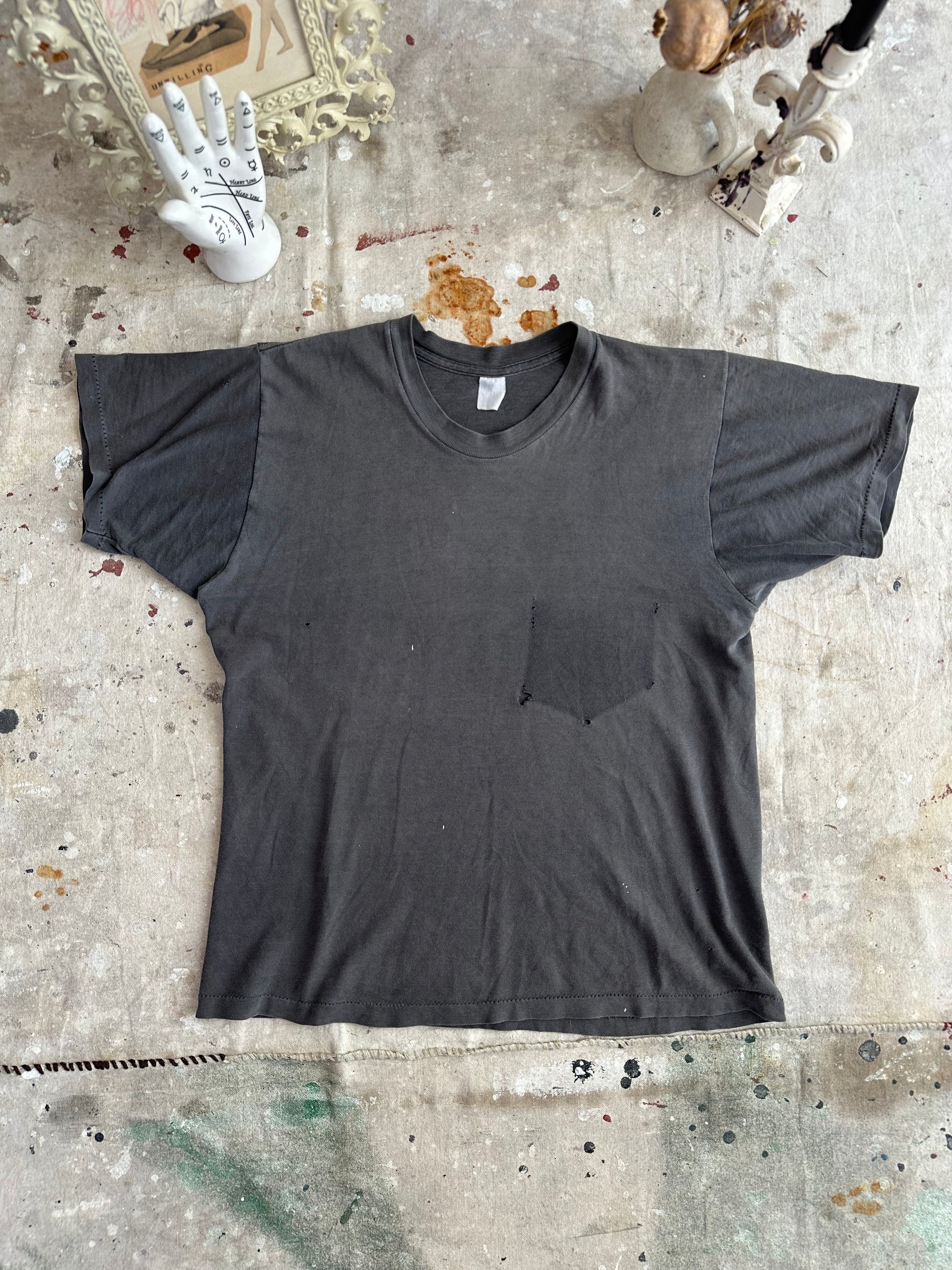 1970s Sunfaded Removed Pocket Black T-Shirt
