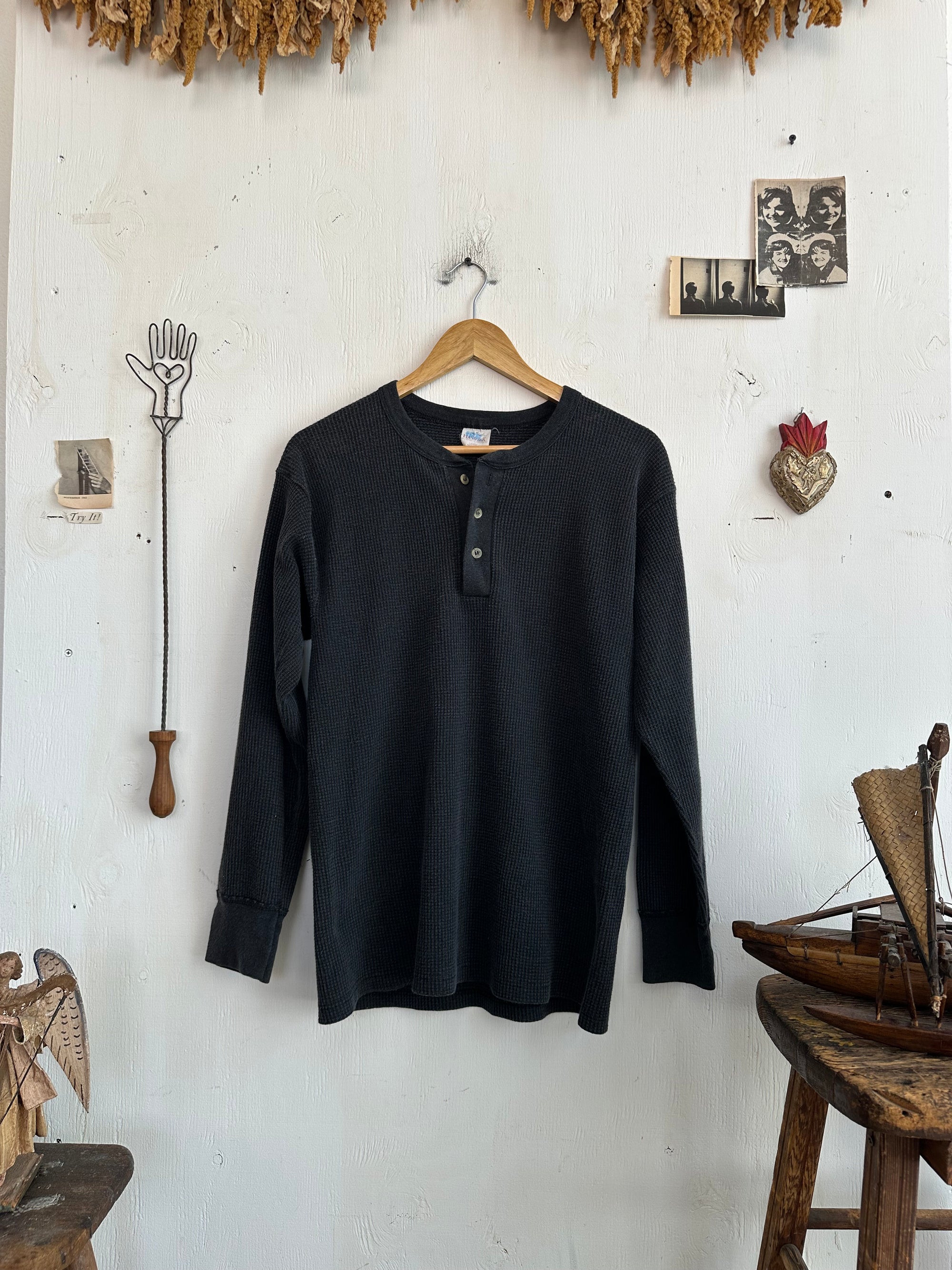 1990s Black Thermal Henley