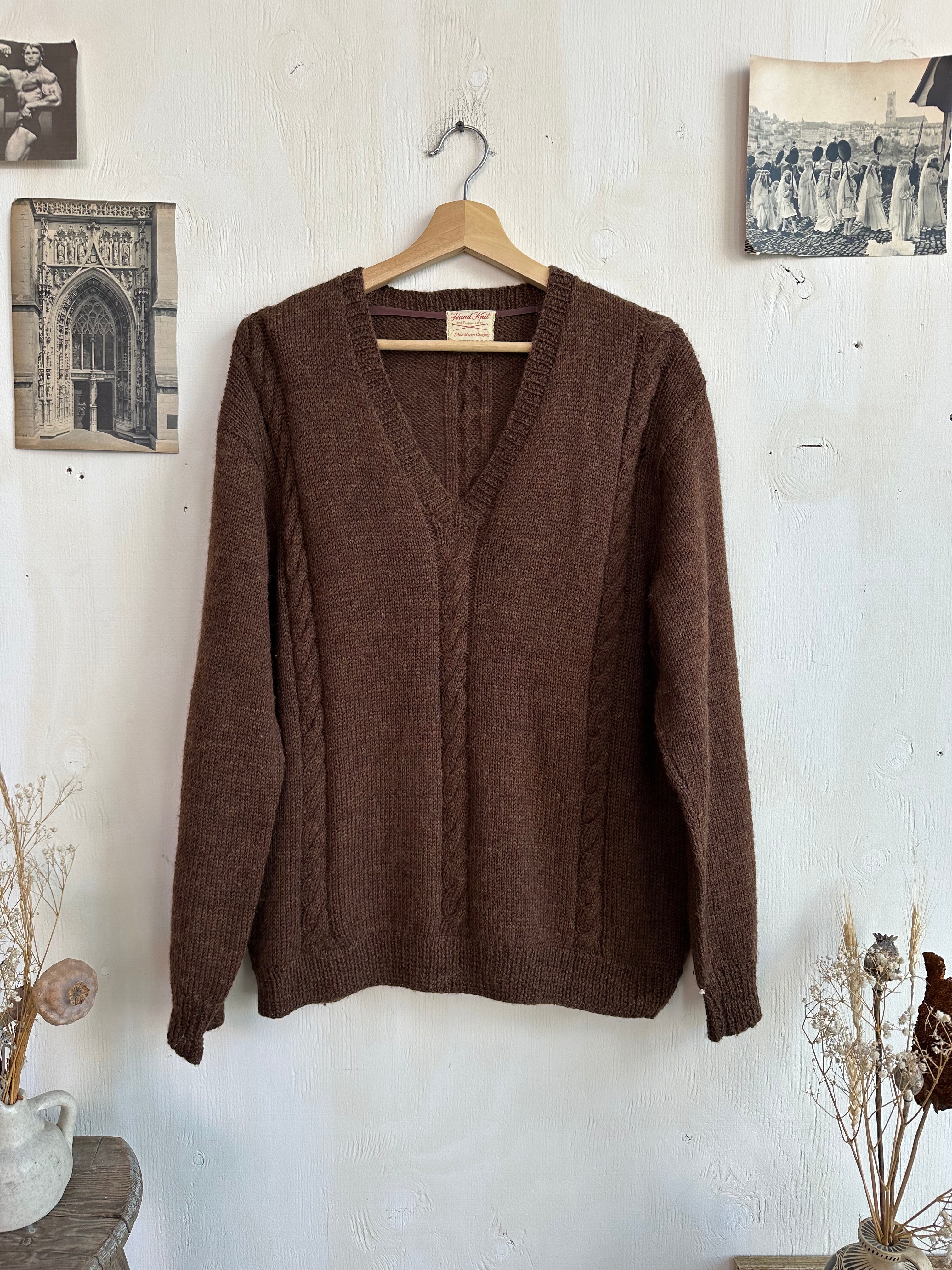 1960s Hand Knit Chocolate Brown Sweater (Boxy XL)