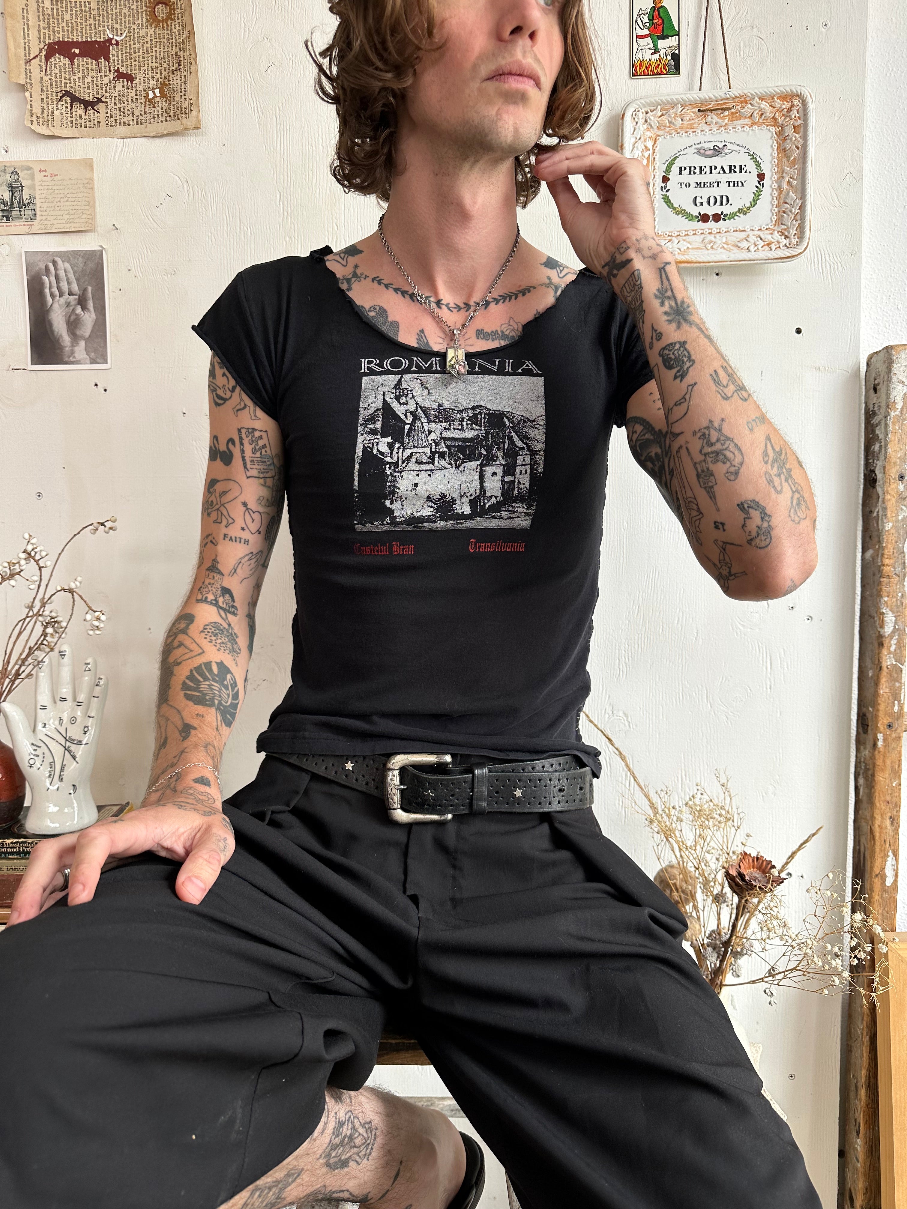1990s Faded and Chopped Romania T-Shirt (XS/S)