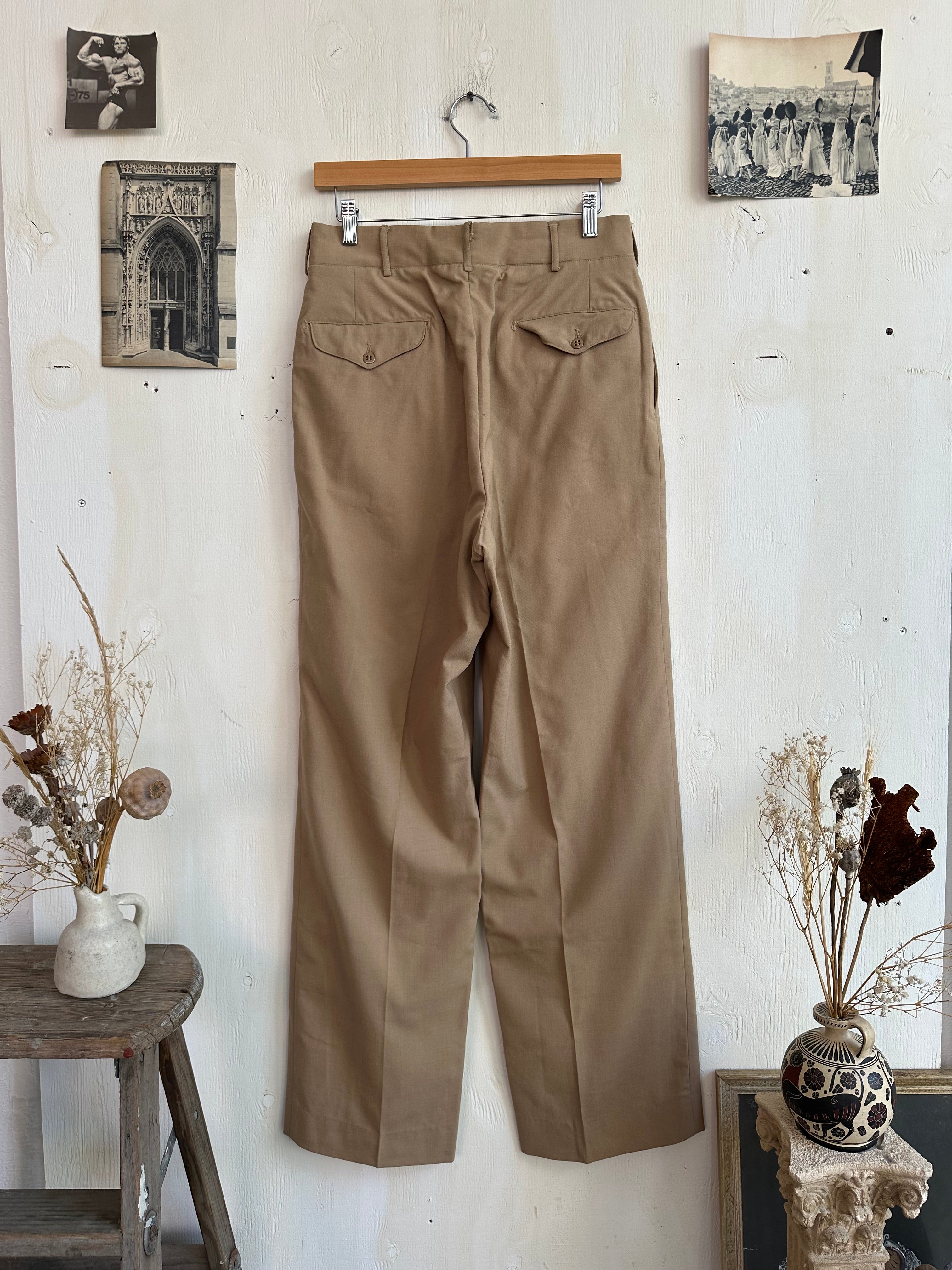 1950s Baggy High Waisted Khaki Trousers (30/32)