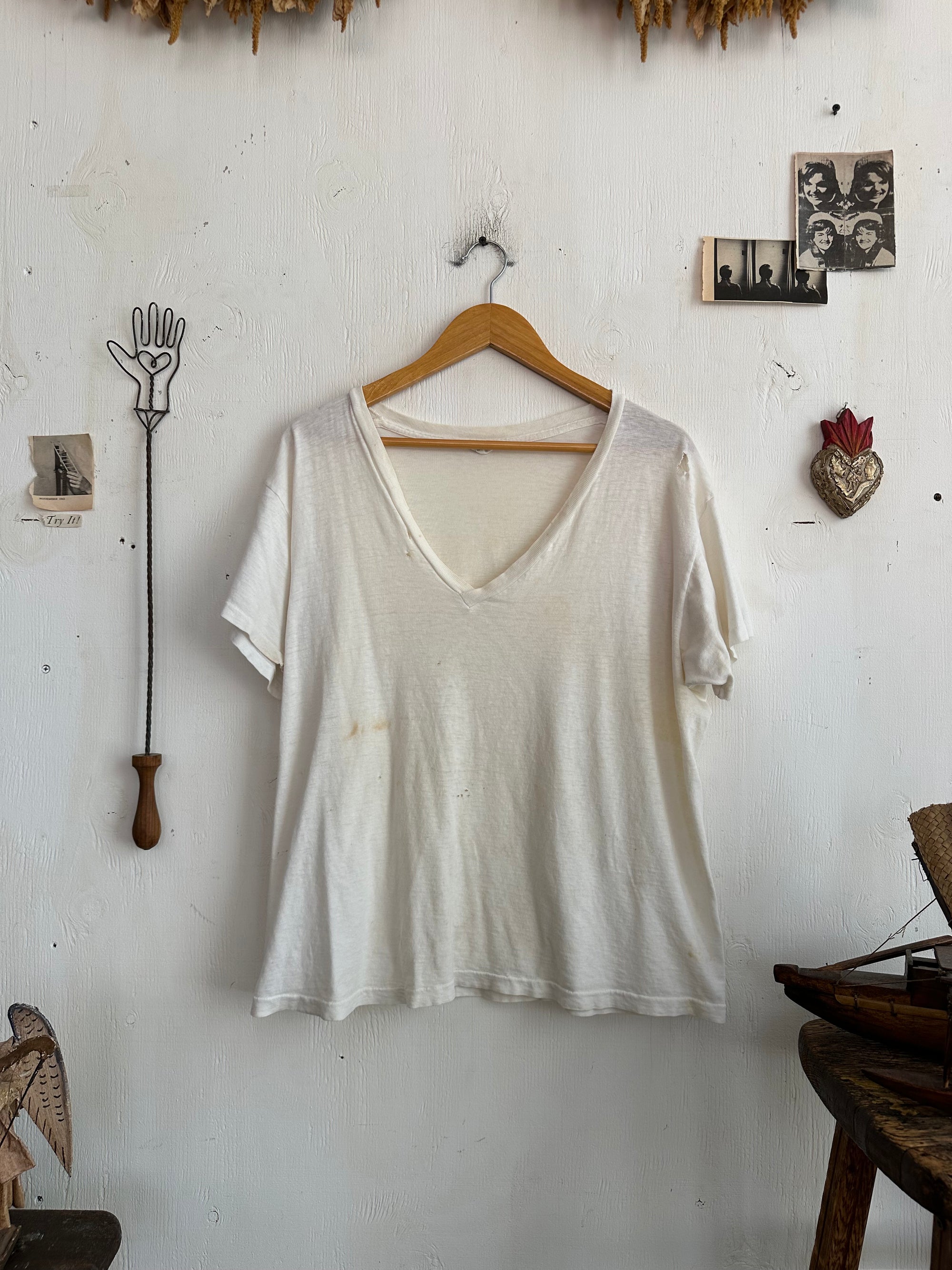 1980s White V-Neck