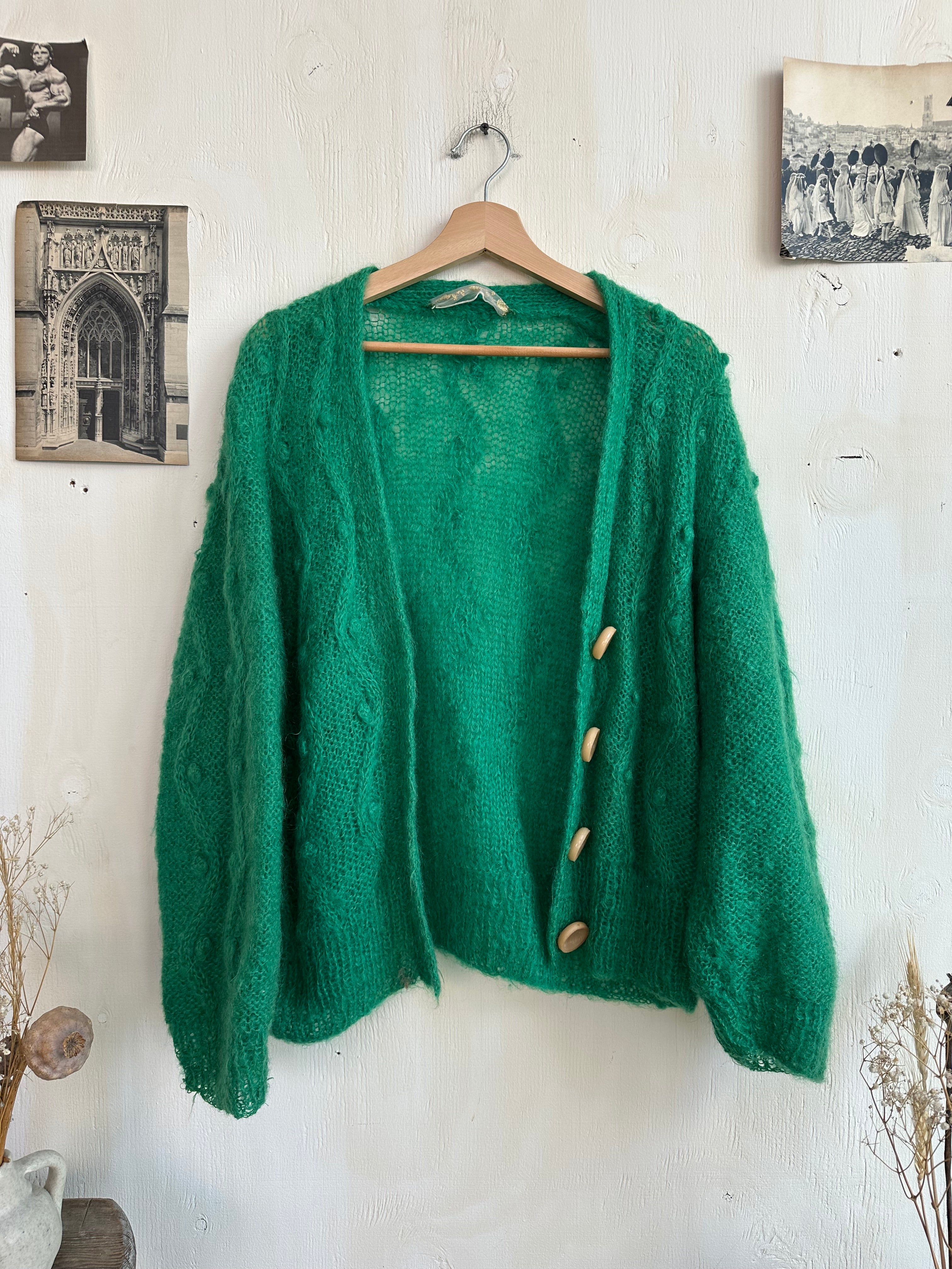 1990s Homemade Green Cardigan (Boxy L)