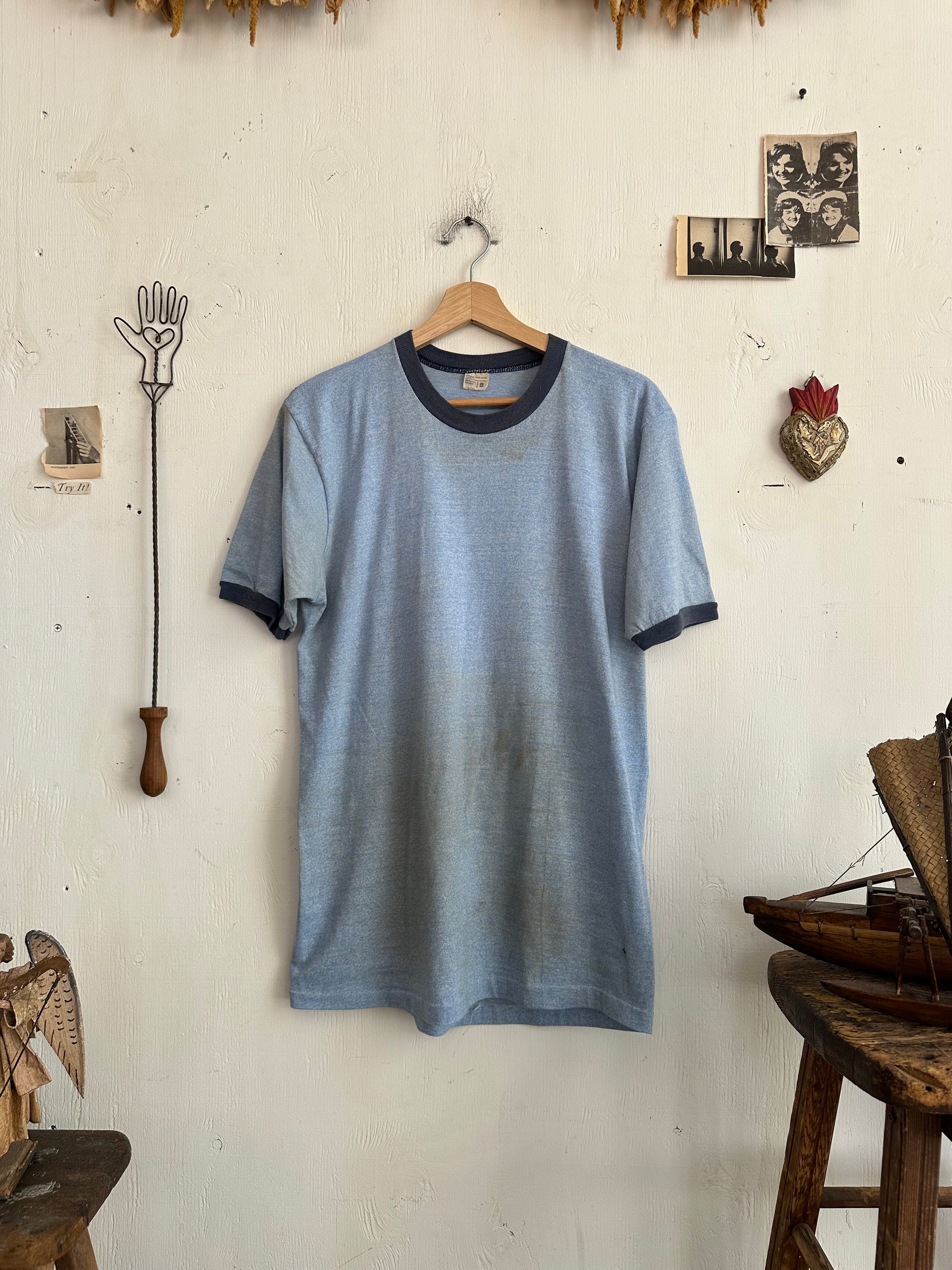 1970s Well Worn Blue Ringer Tee