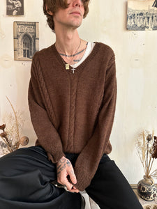 1960s Hand Knit Chocolate Brown Sweater (Boxy XL)