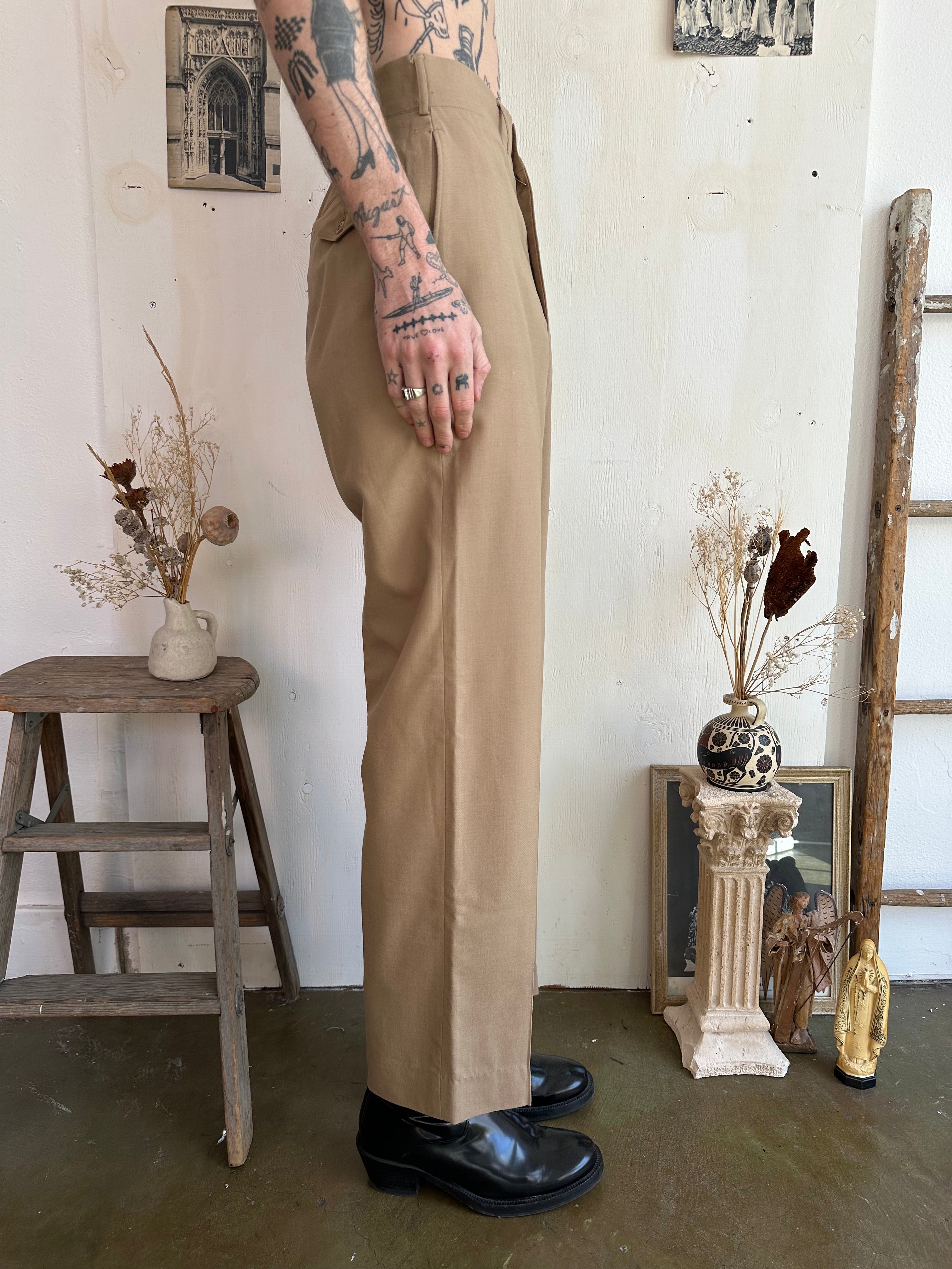 1950s Baggy High Waisted Khaki Trousers (30/32)