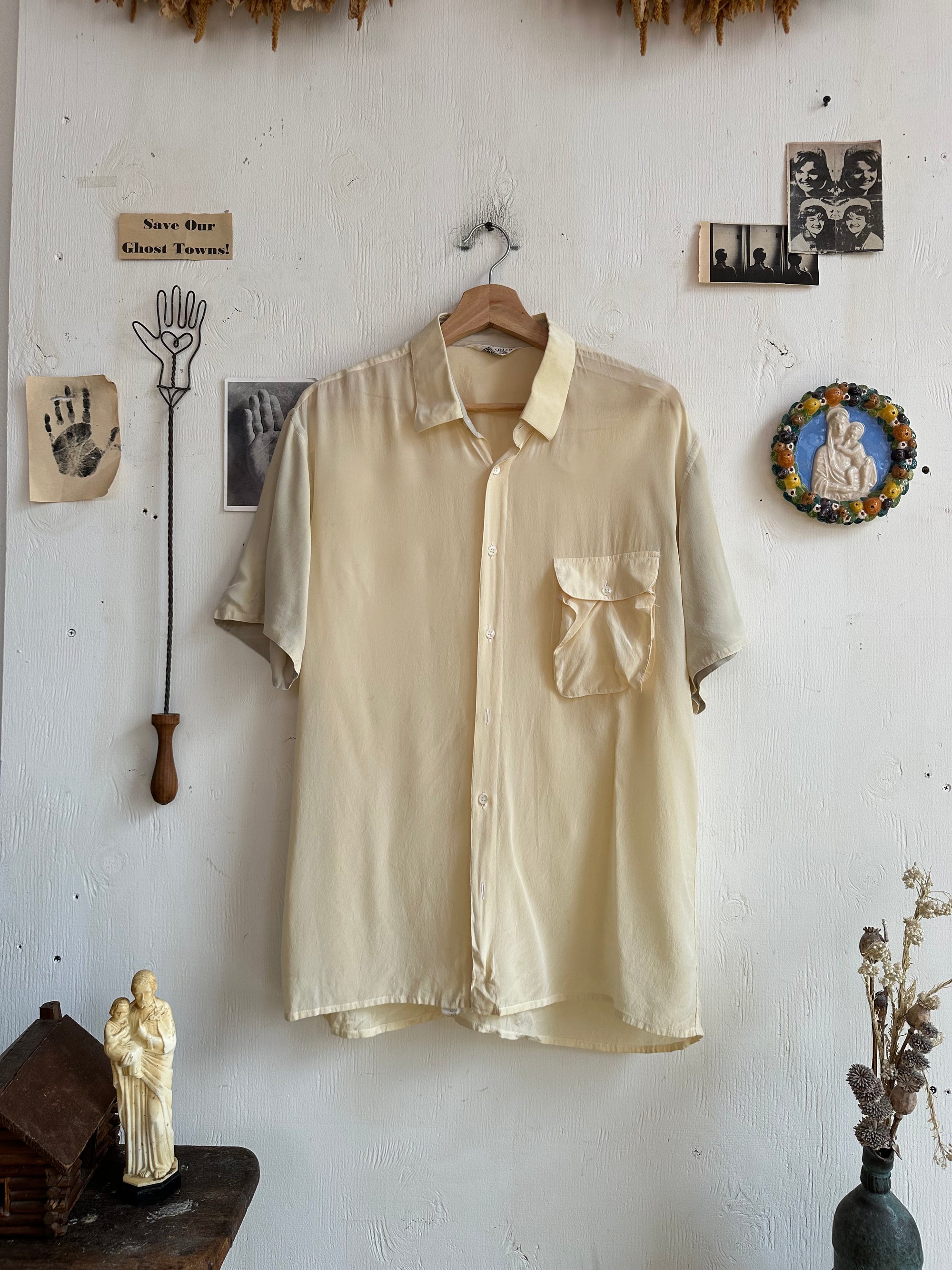 1960s Discolored Silk Button Up