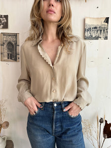 1980s Scallop Collar Silk Shirt (L)