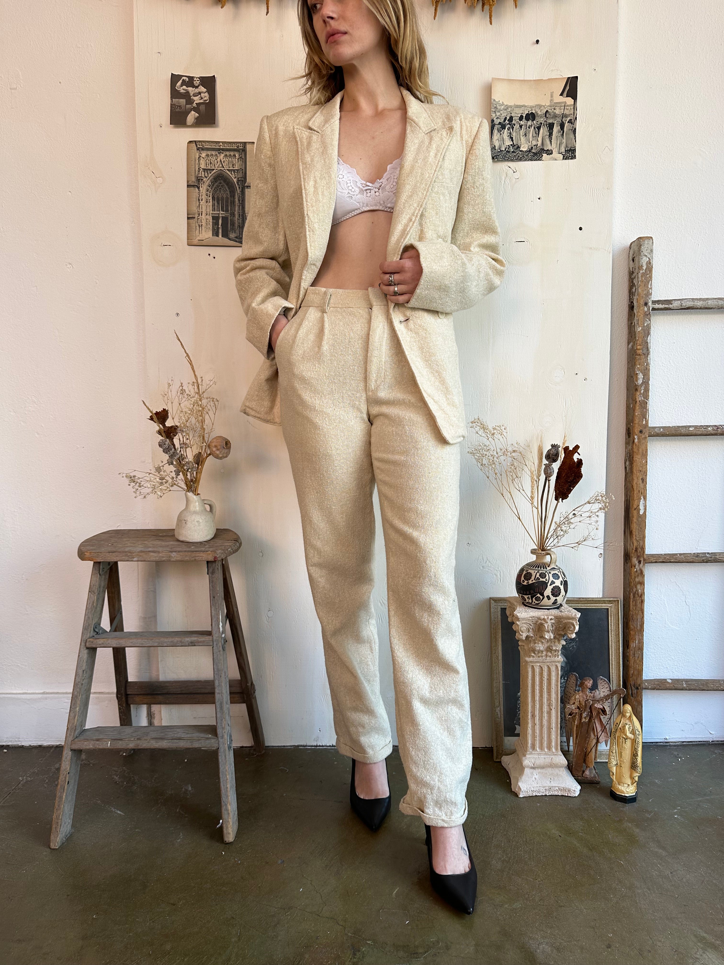 1970s Cream Slub Knit Suit (S)