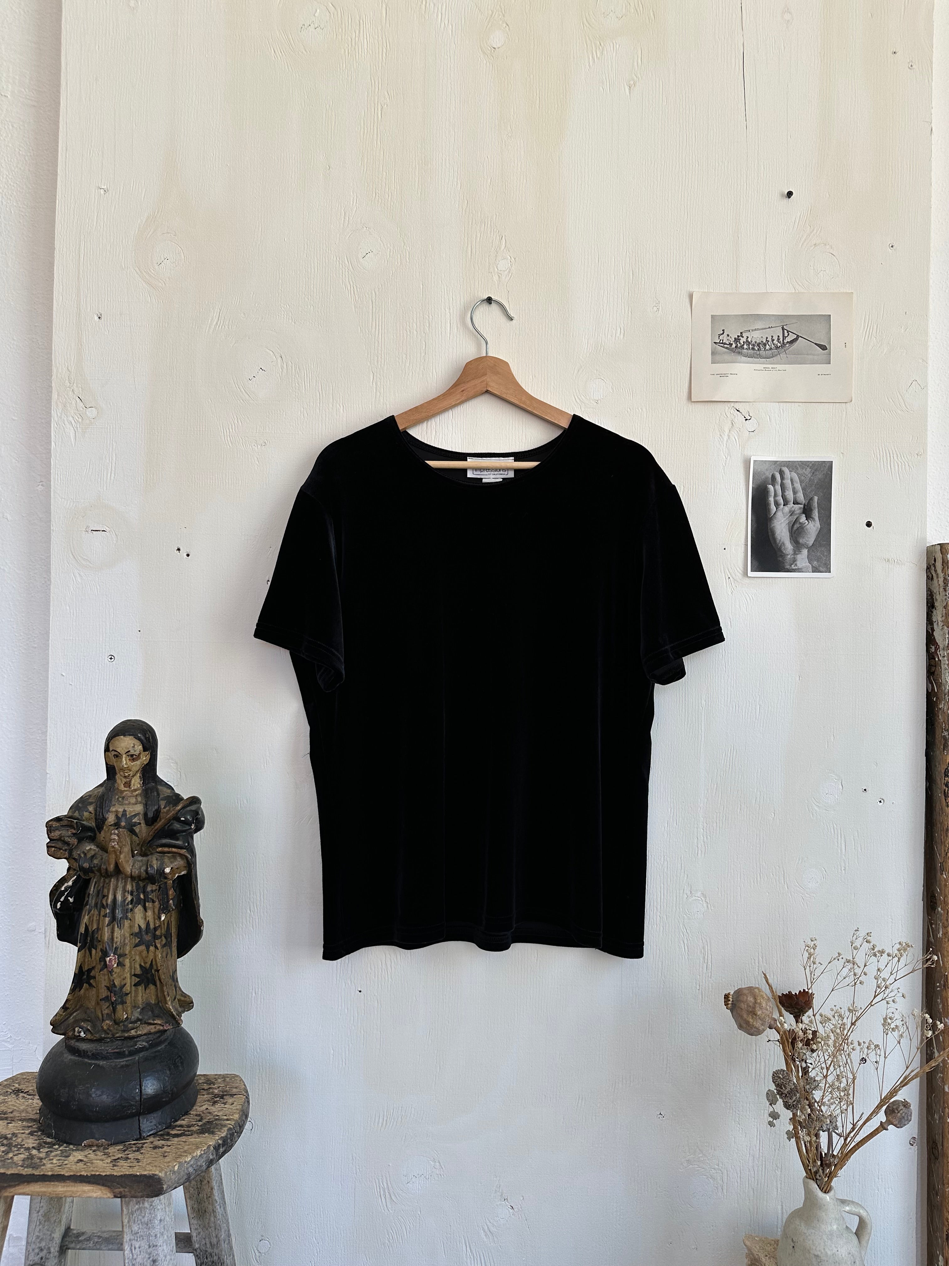 1990s Black Velvet T-Shirt (Boxy M)