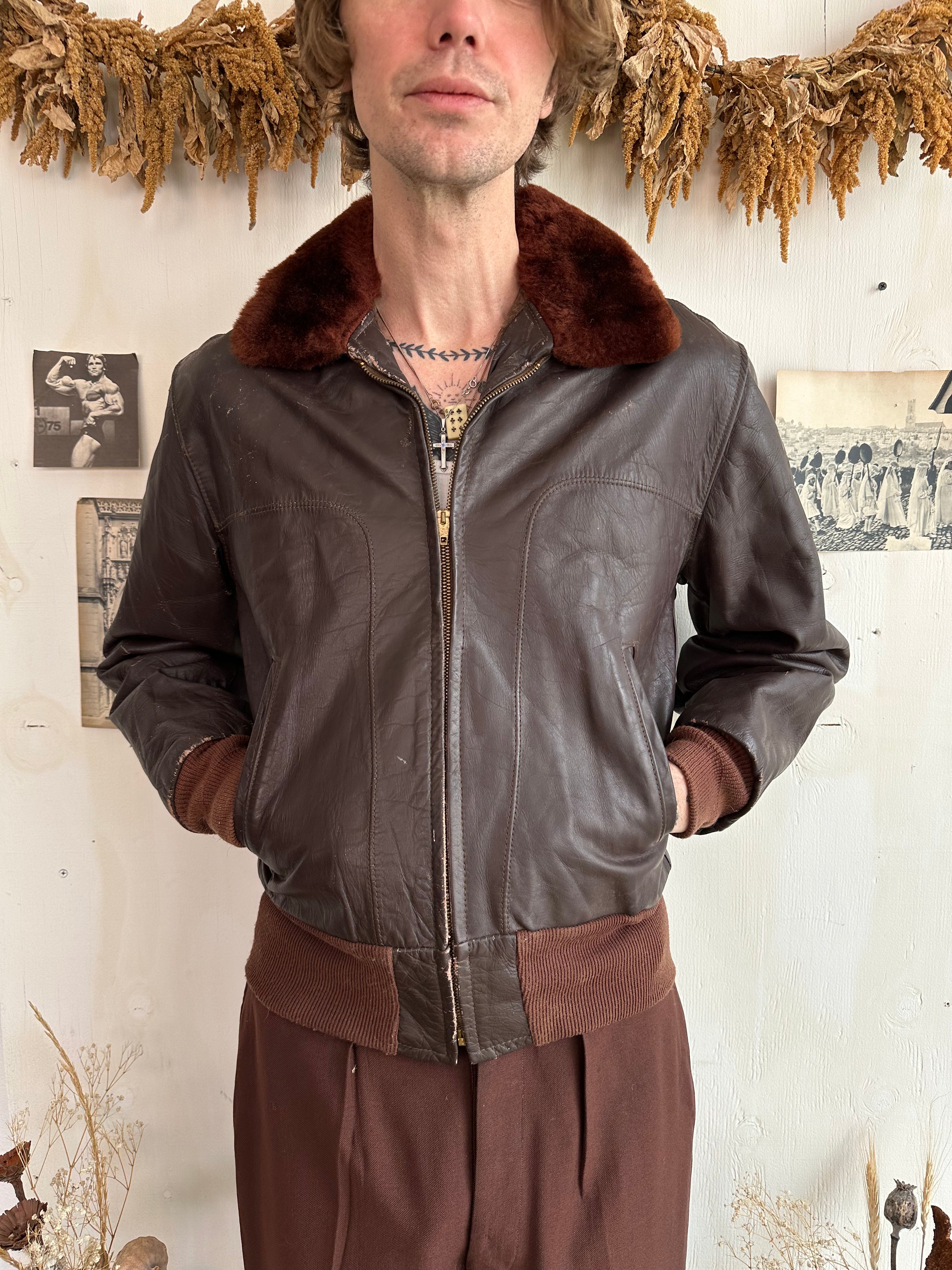 1960s Fleece Lined Leather Bomber (S)