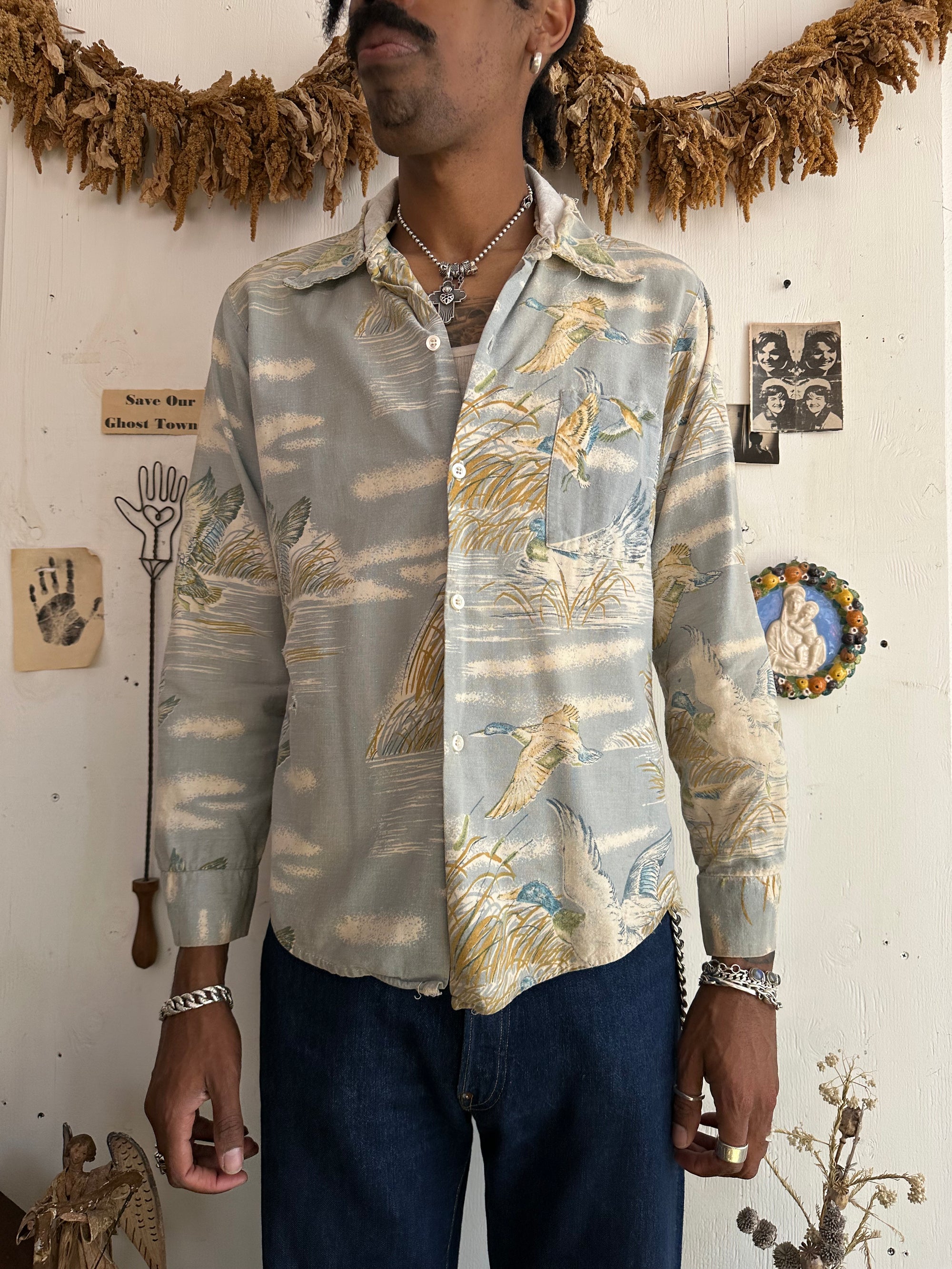 1950s Duck Print Button Up