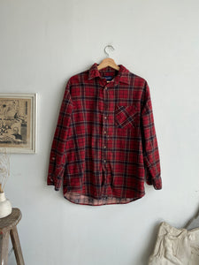 1990s Well-Worn Red Cotton Plaid (L)