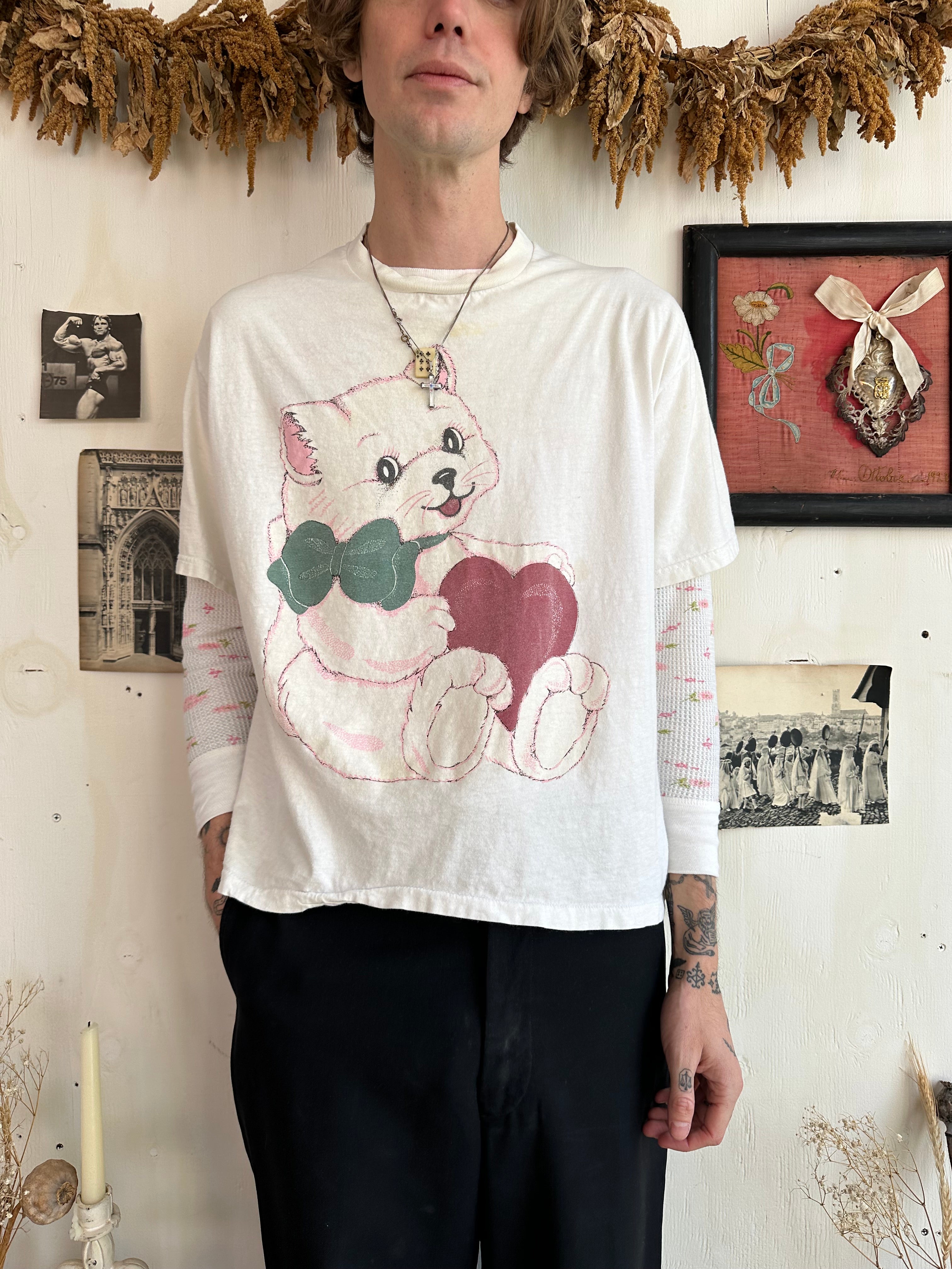 1980s Boxy Heart Cat T-Shirt (Boxy XL)