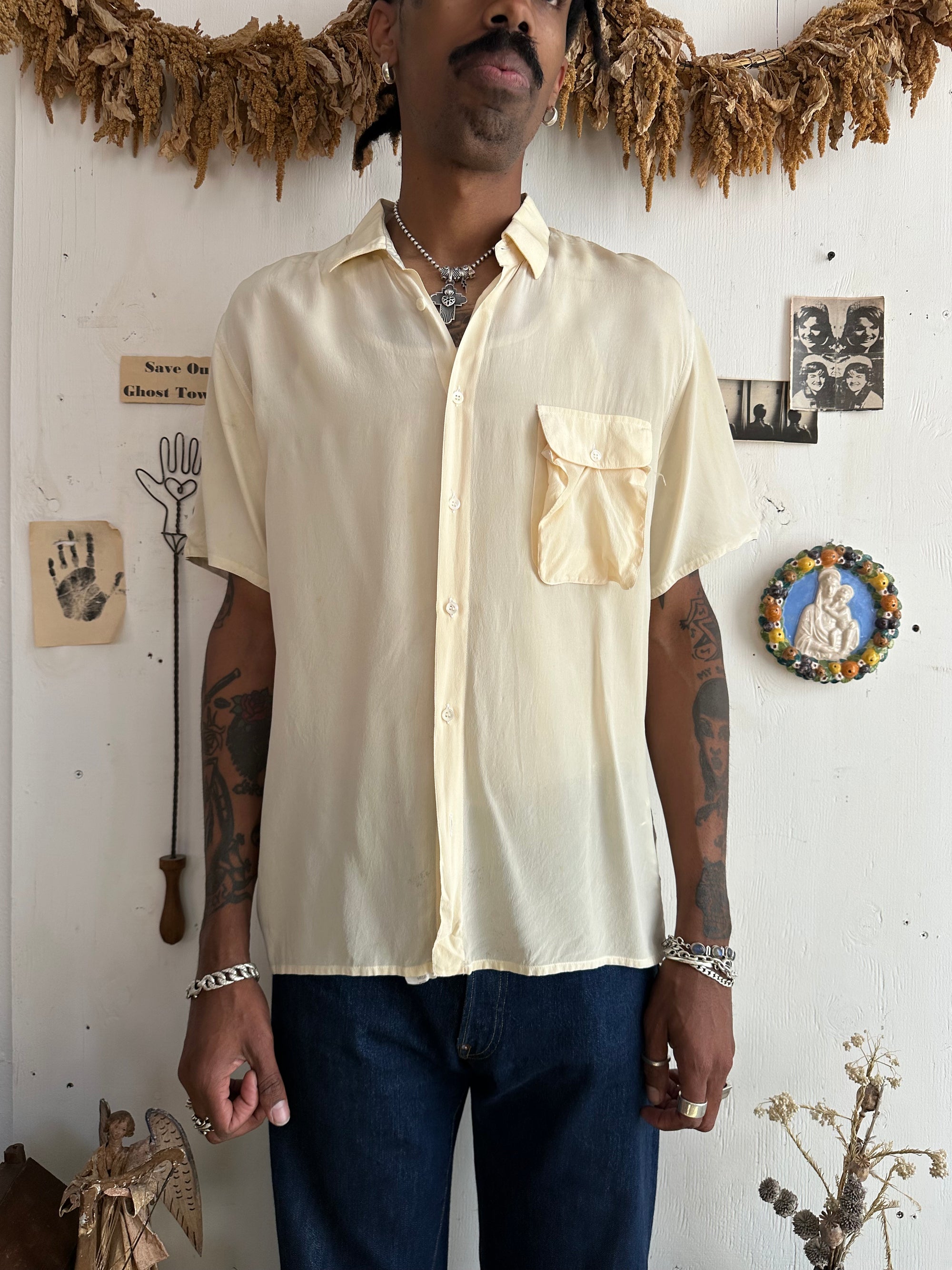 1960s Discolored Silk Button Up