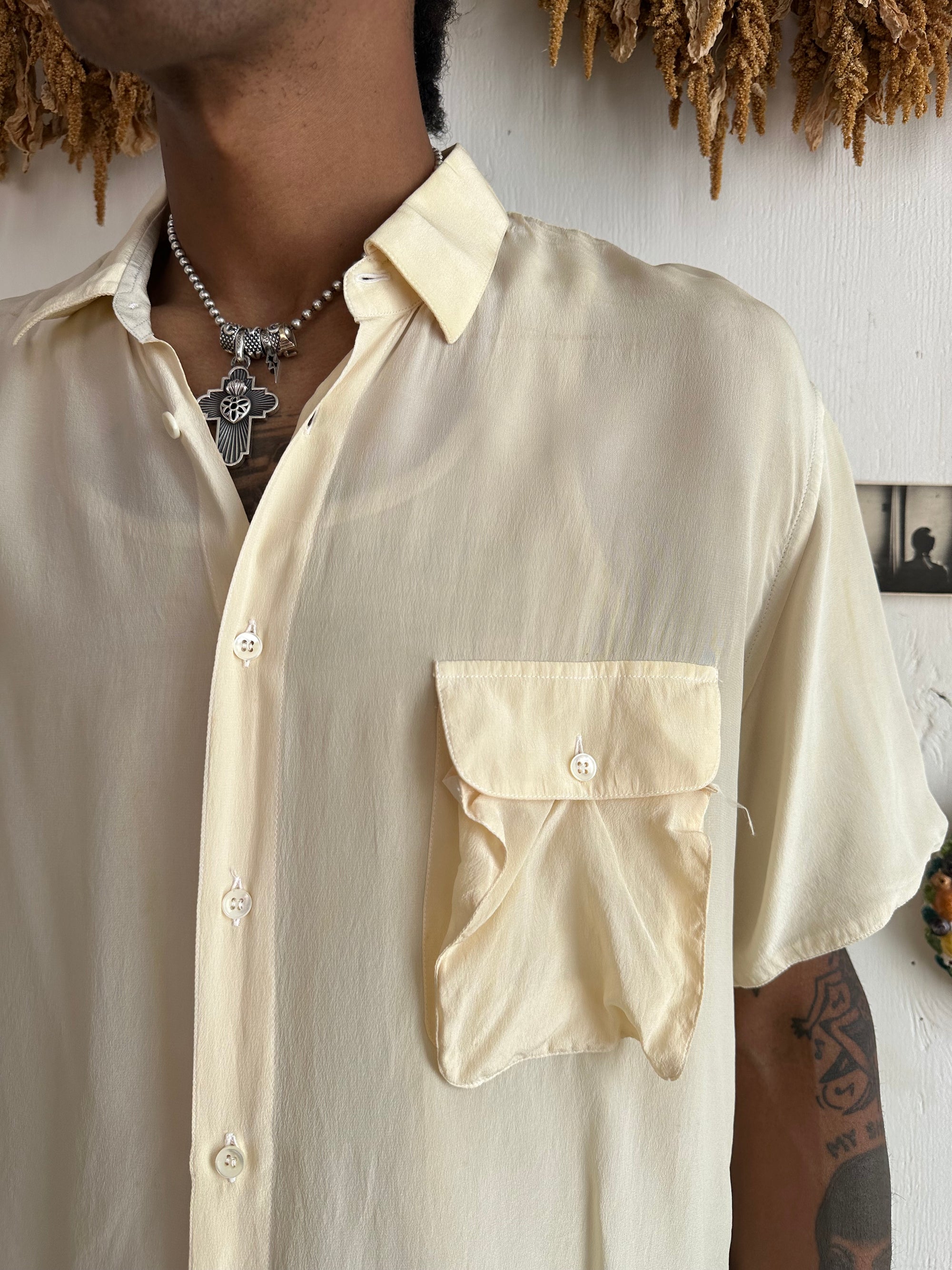 1960s Discolored Silk Button Up