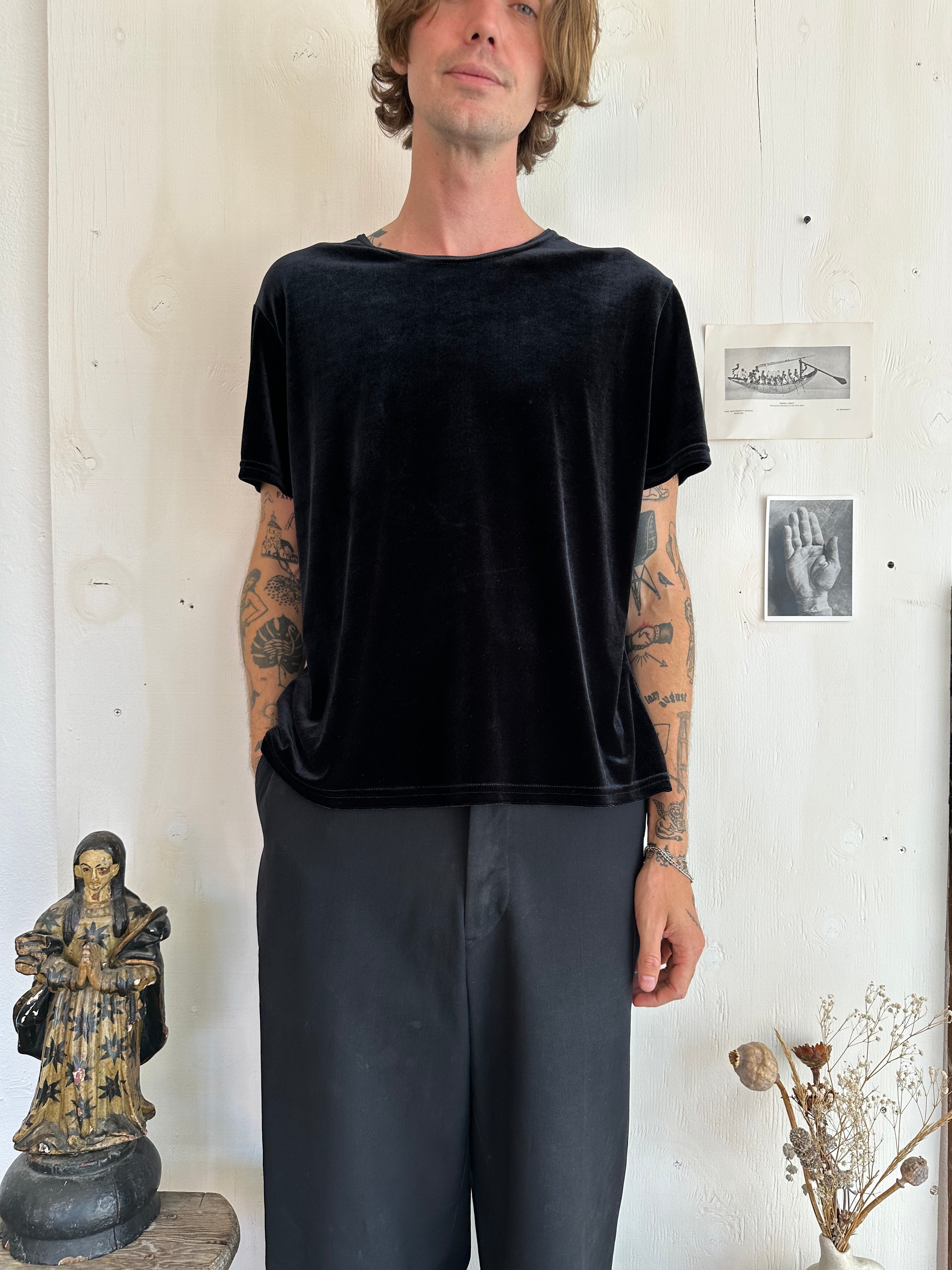 1990s Black Velvet T-Shirt (Boxy M)