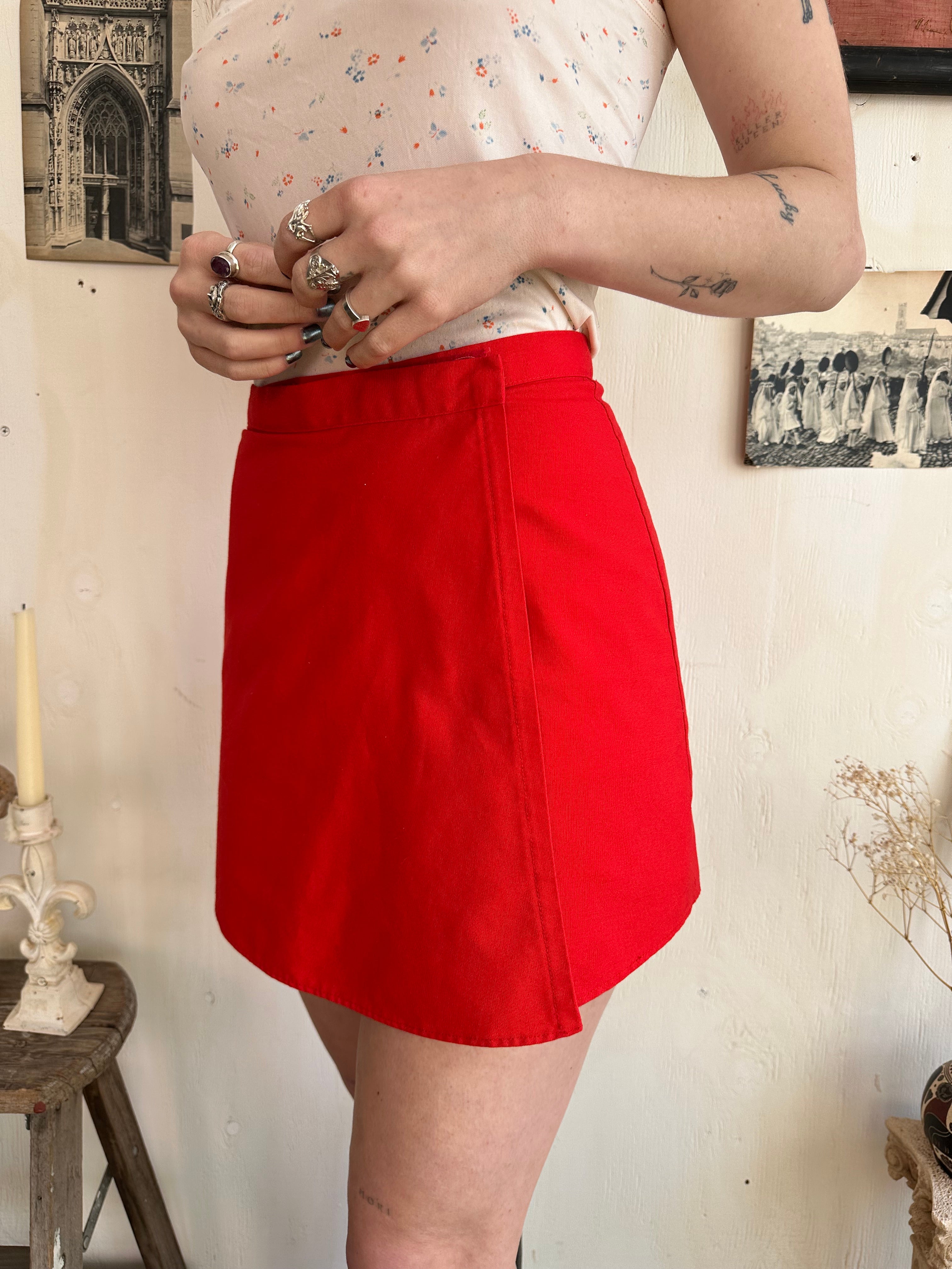 Red Cotton Wrap Mini Skirt (XS)