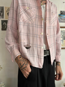 1950s Thrashed Pink Rayon Button Up (Boxy M)