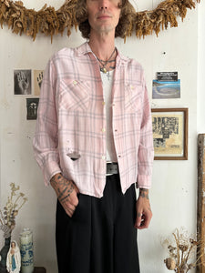 1950s Thrashed Pink Rayon Button Up (Boxy M)