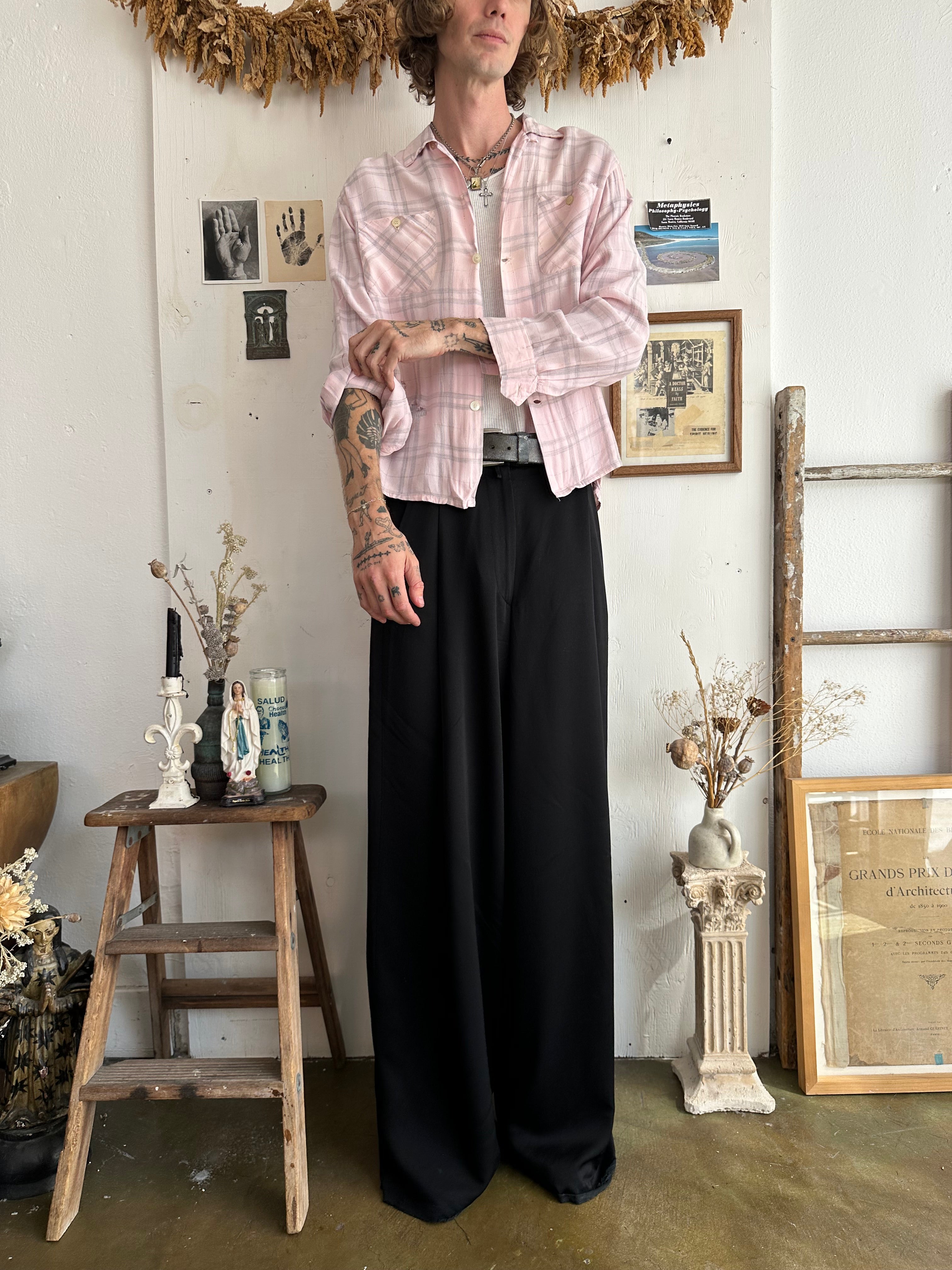 1950s Thrashed Pink Rayon Button Up (Boxy M)