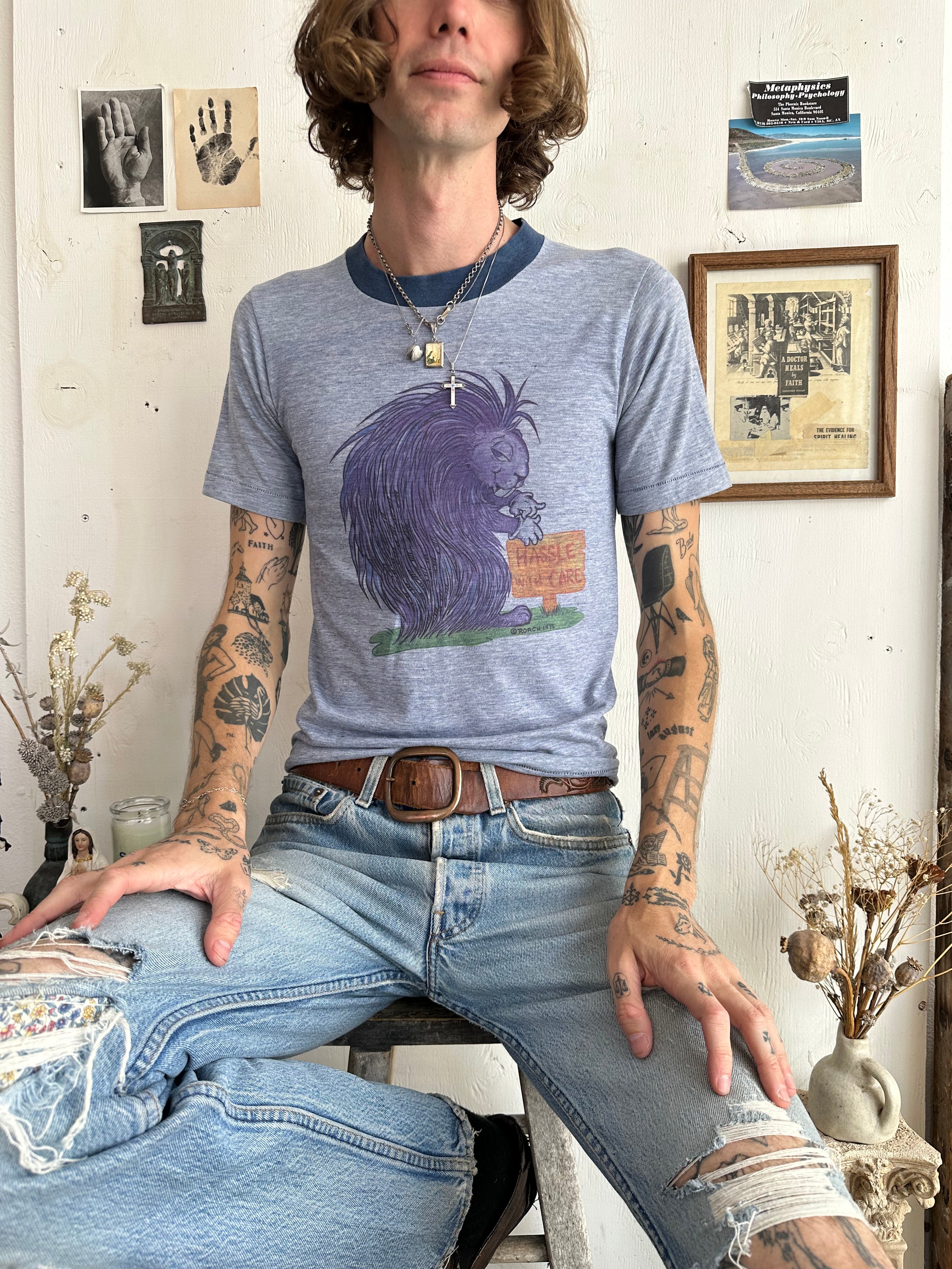 1970s Faded Hassle With Care T-Shirt (XS/S)