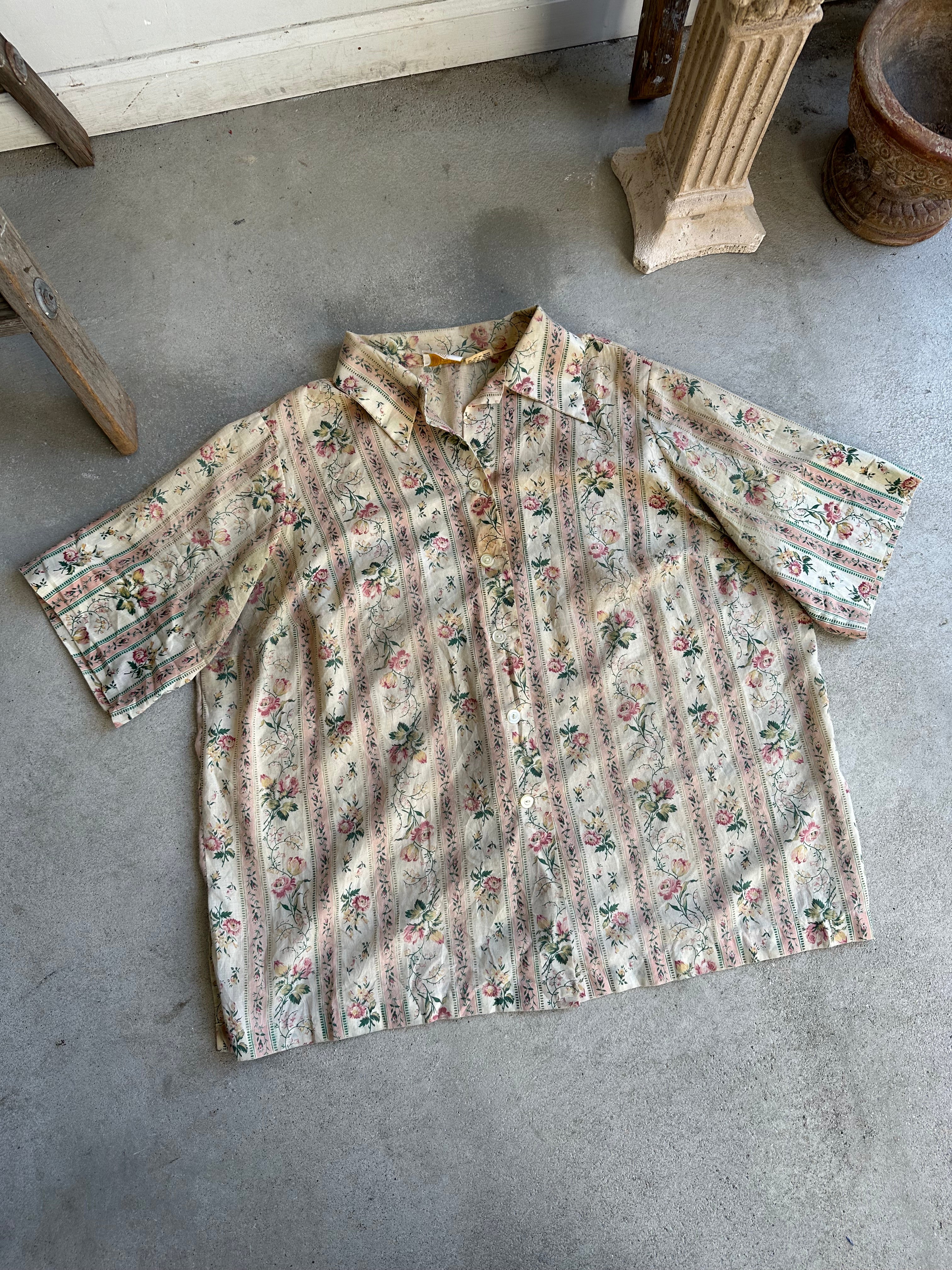 1970s Thrashed Floral Button-Up (XXL)