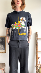 1990s Cropped Hem Kansas Carousel T-Shirt (Cropped M)