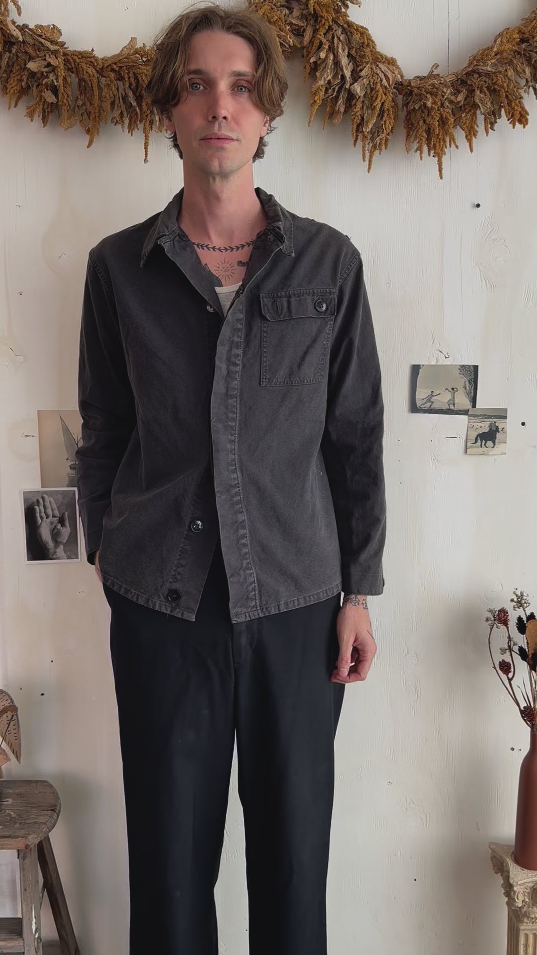 1960s Black Single Pocket Chore Jacket (M)