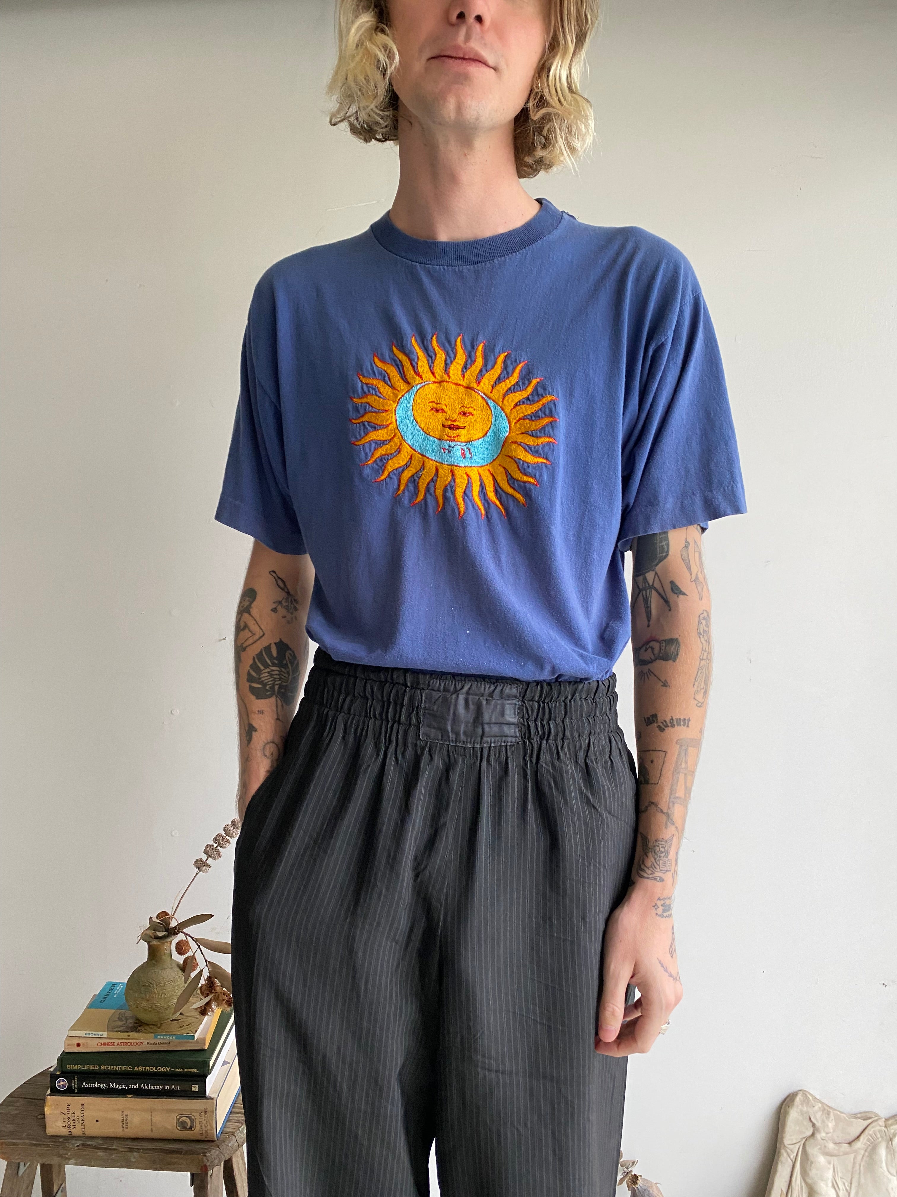 1980s Sun and Moon Embroidered T-Shirt (L/XL)