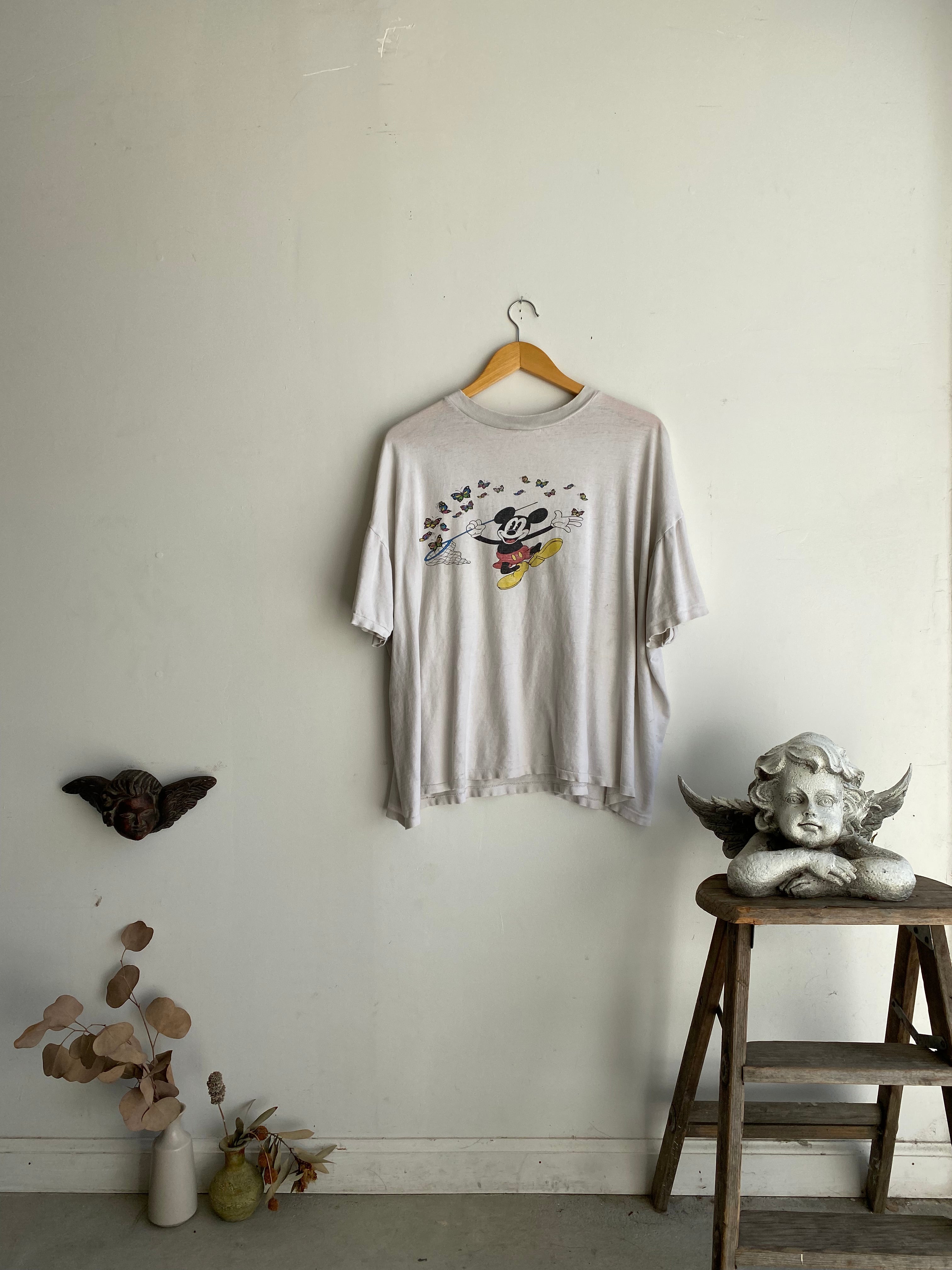 1980s Mickey Butterfly Catcher T-Shirt (Cropped L)