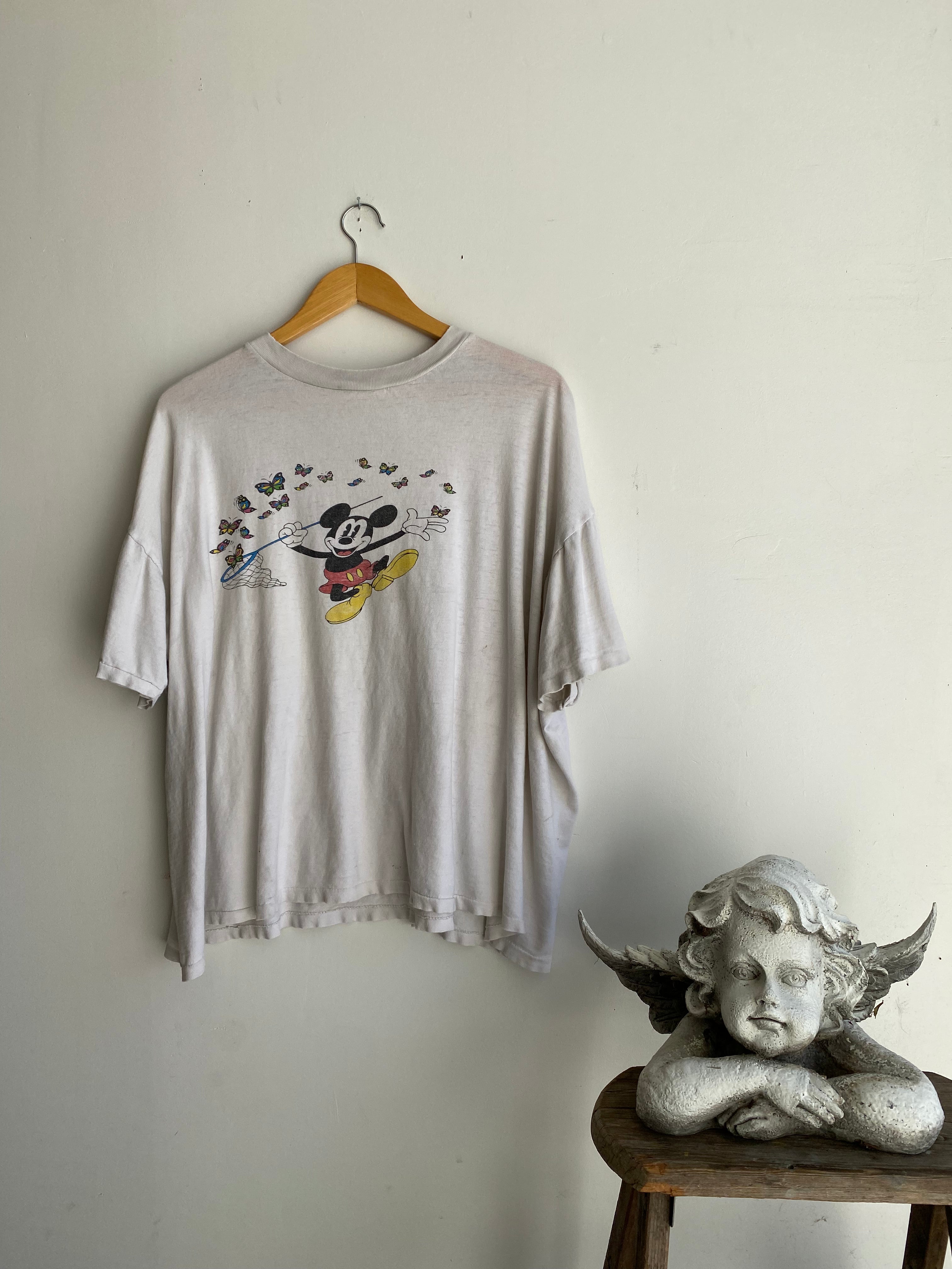 1980s Mickey Butterfly Catcher T-Shirt (Cropped L)