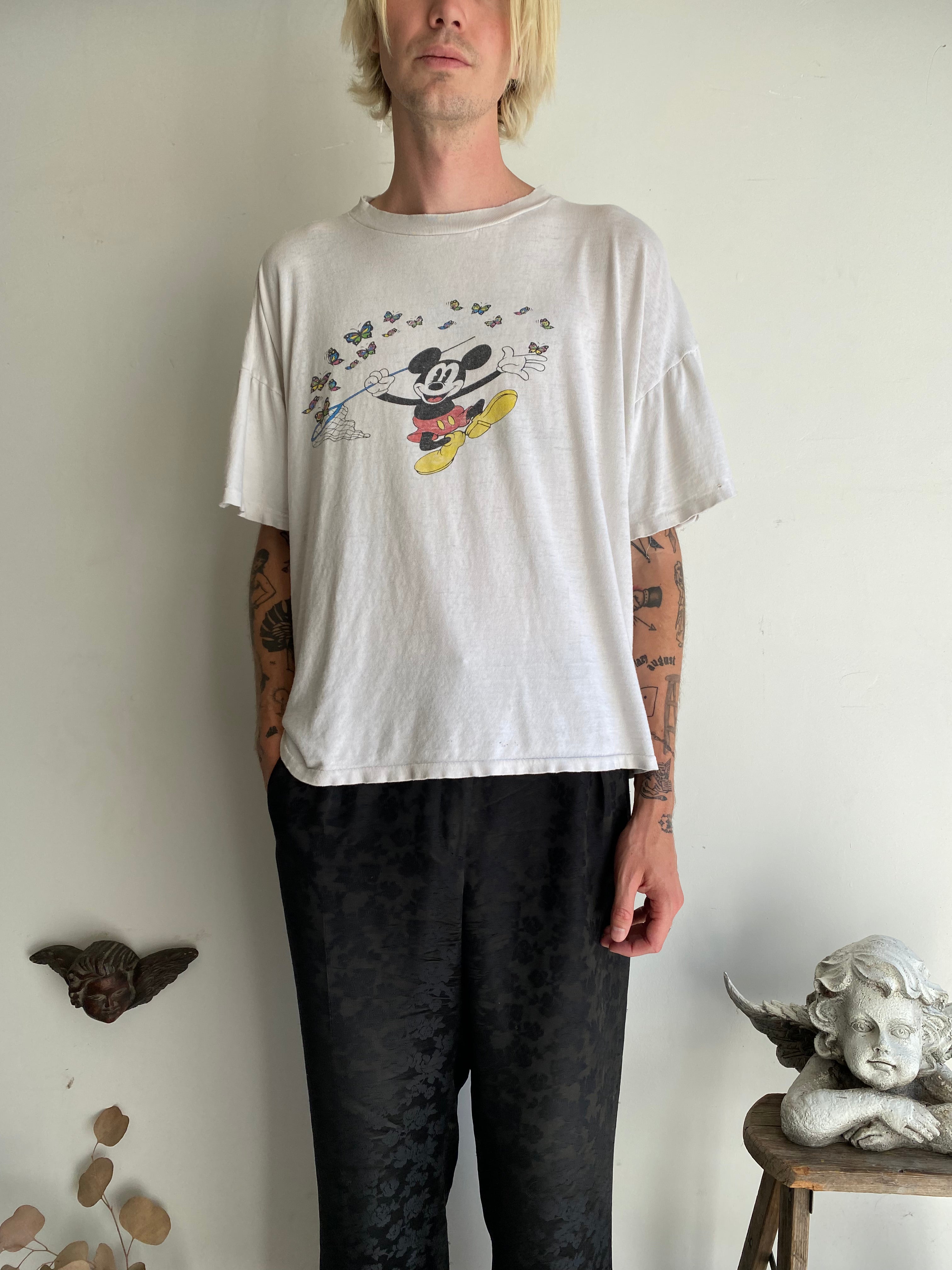 1980s Mickey Butterfly Catcher T-Shirt (Cropped L)