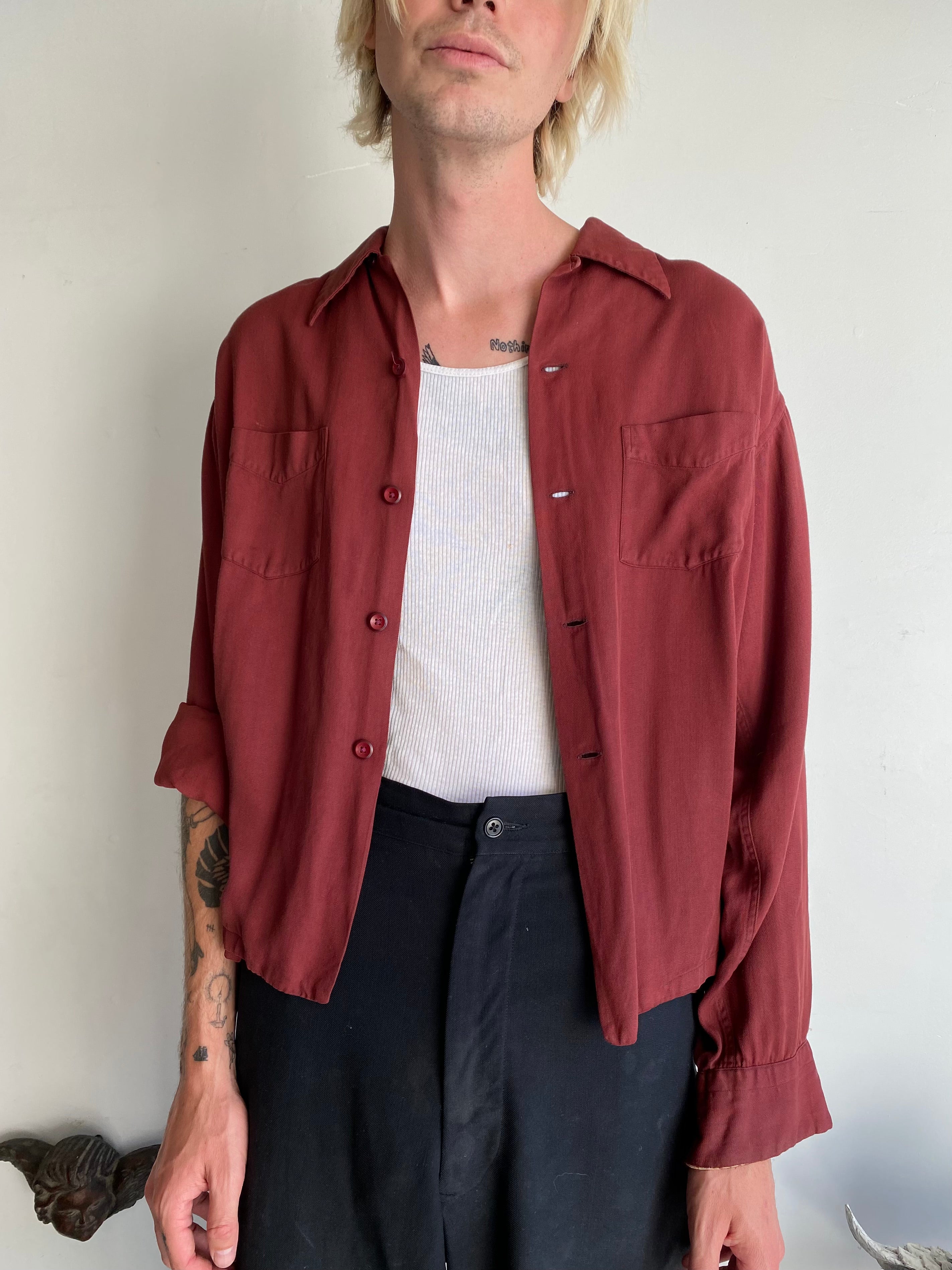 1960s Maroon Button Down Shirt (Boxy M)