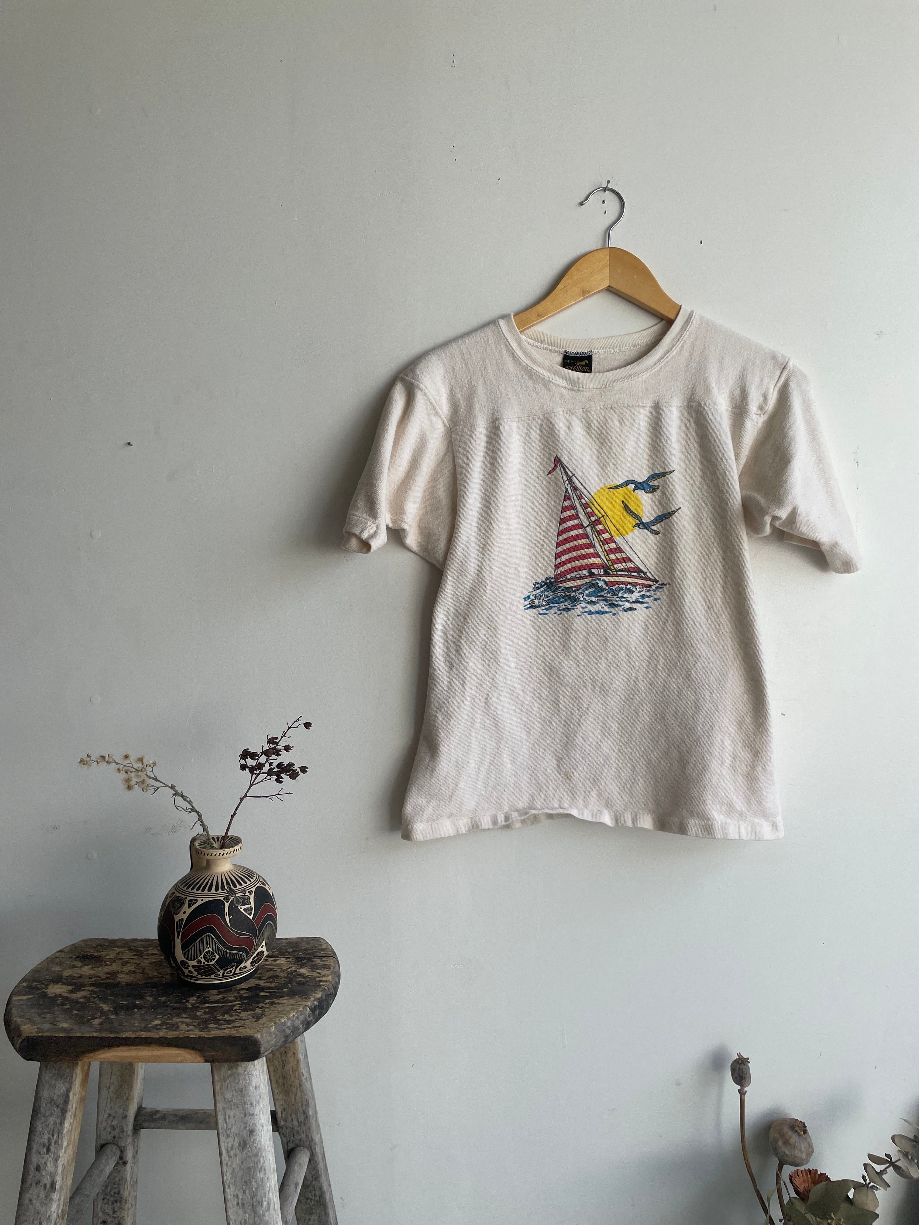 1970s Sailing Ribbed T-Shirt (S/M)