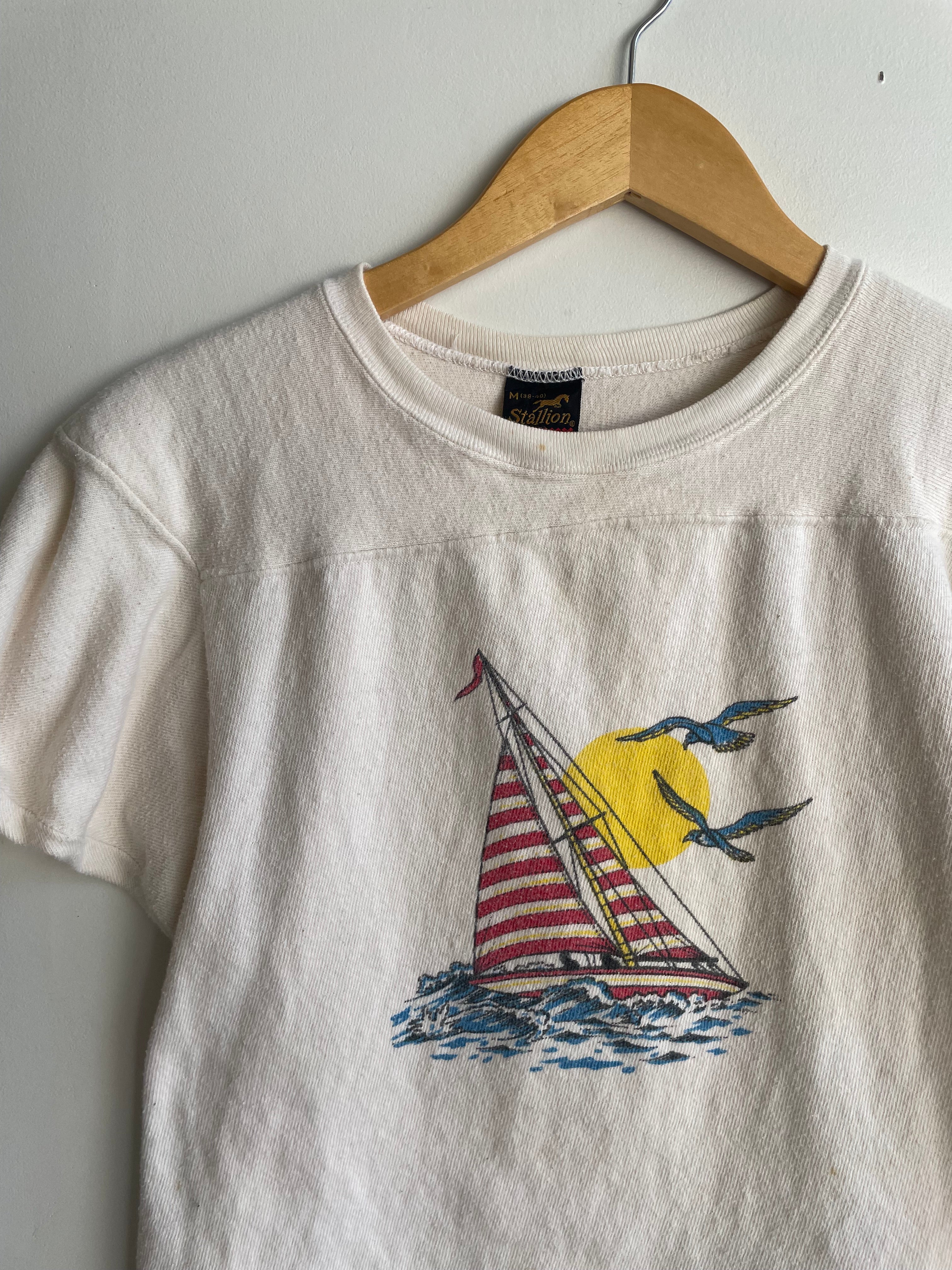 1970s Sailing Ribbed T-Shirt (S/M)